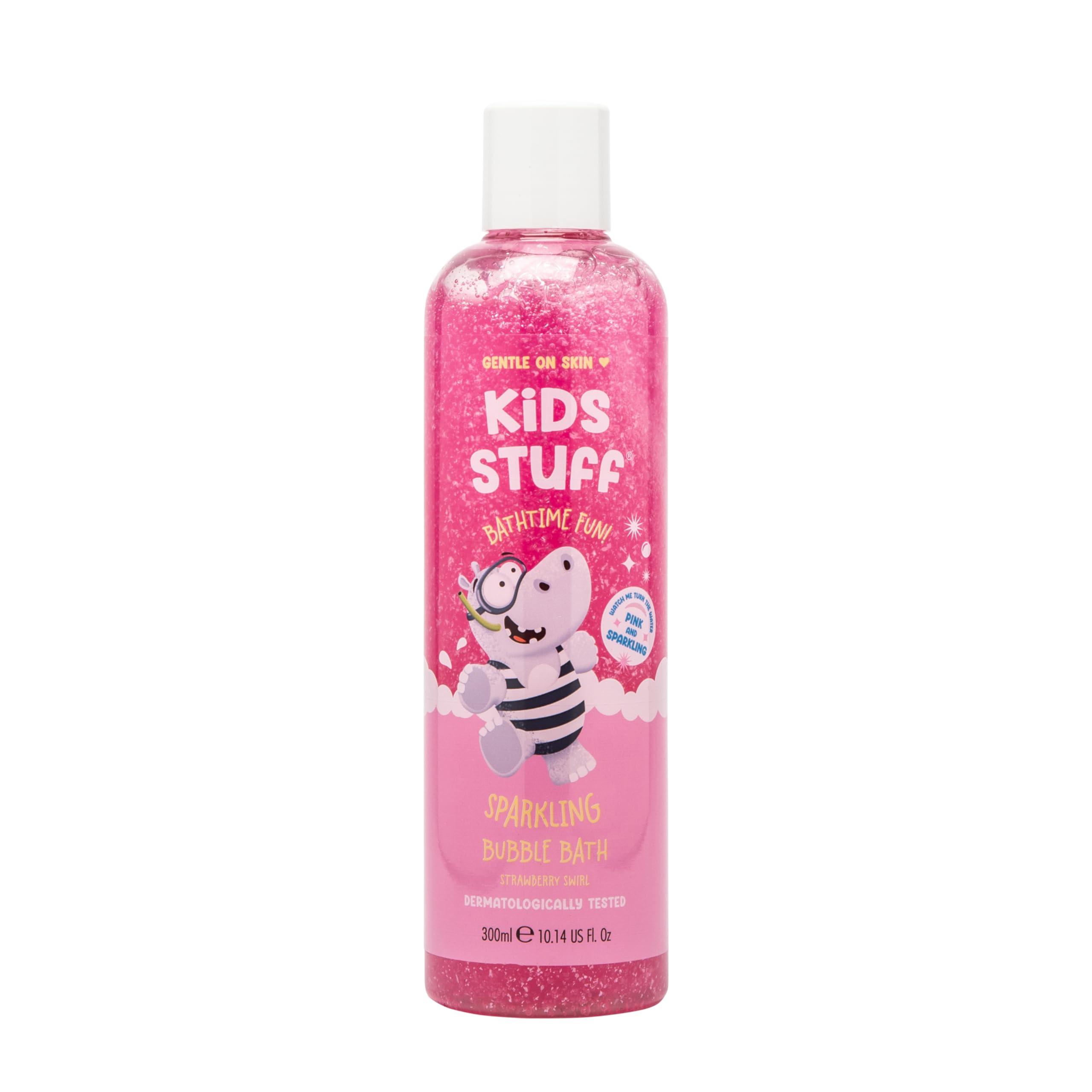 Kids Stuff Pink Sparkling Bubble Bath | Kids Bubble Bath with Strawberry Swirl Scent | Turns Water Pink & Sparkling for Bathtime Fun | Dermatologically Tested | Mild & Gentle on Skin | Vegan | 300ml
