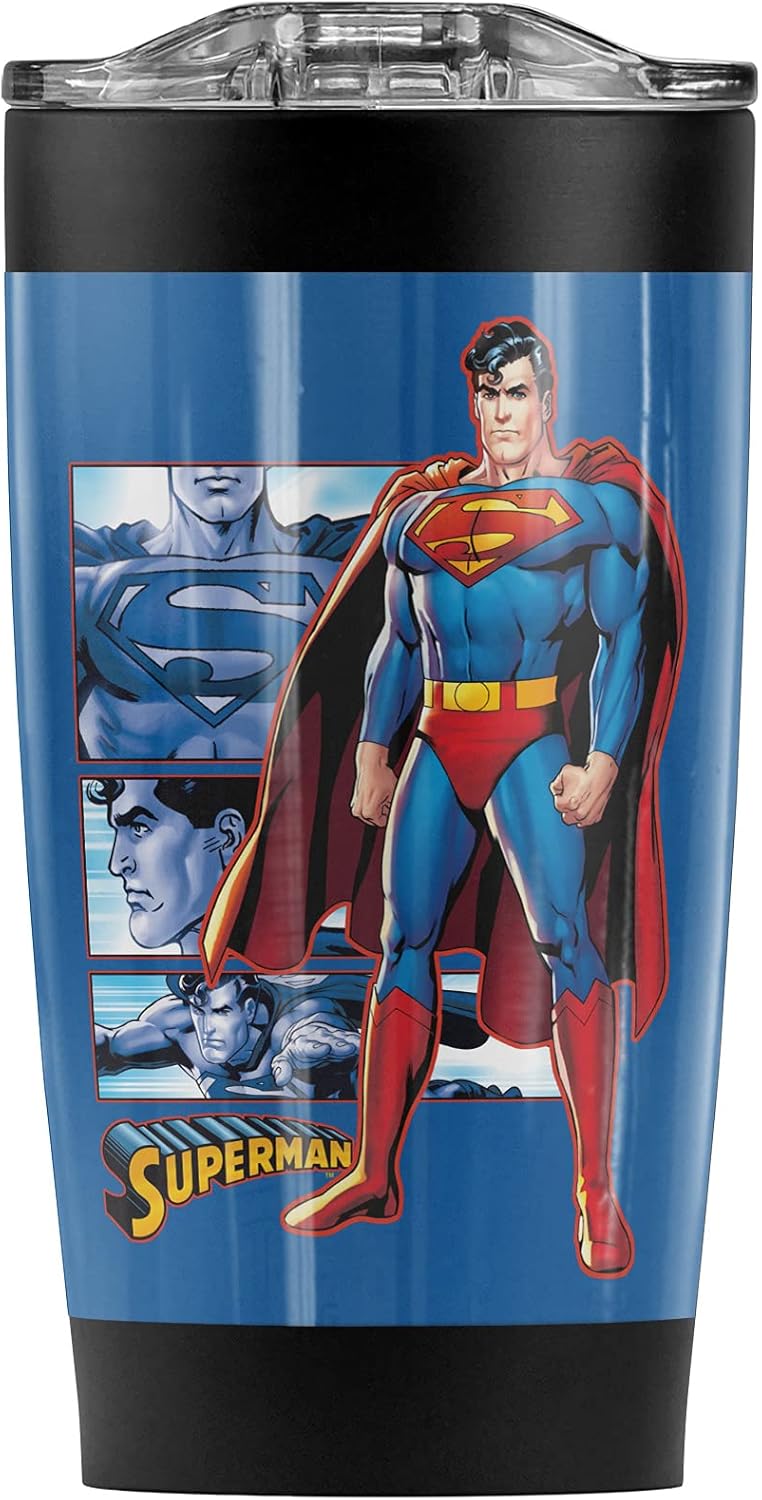 Logovision Superman Sm Comic Stainless Steel Tumbler 20 oz Coffee Travel Mug/Cup, Vacuum Insulated & Double Wall with Leakproof Sliding Lid | Great for Hot Drinks and Cold Beverages