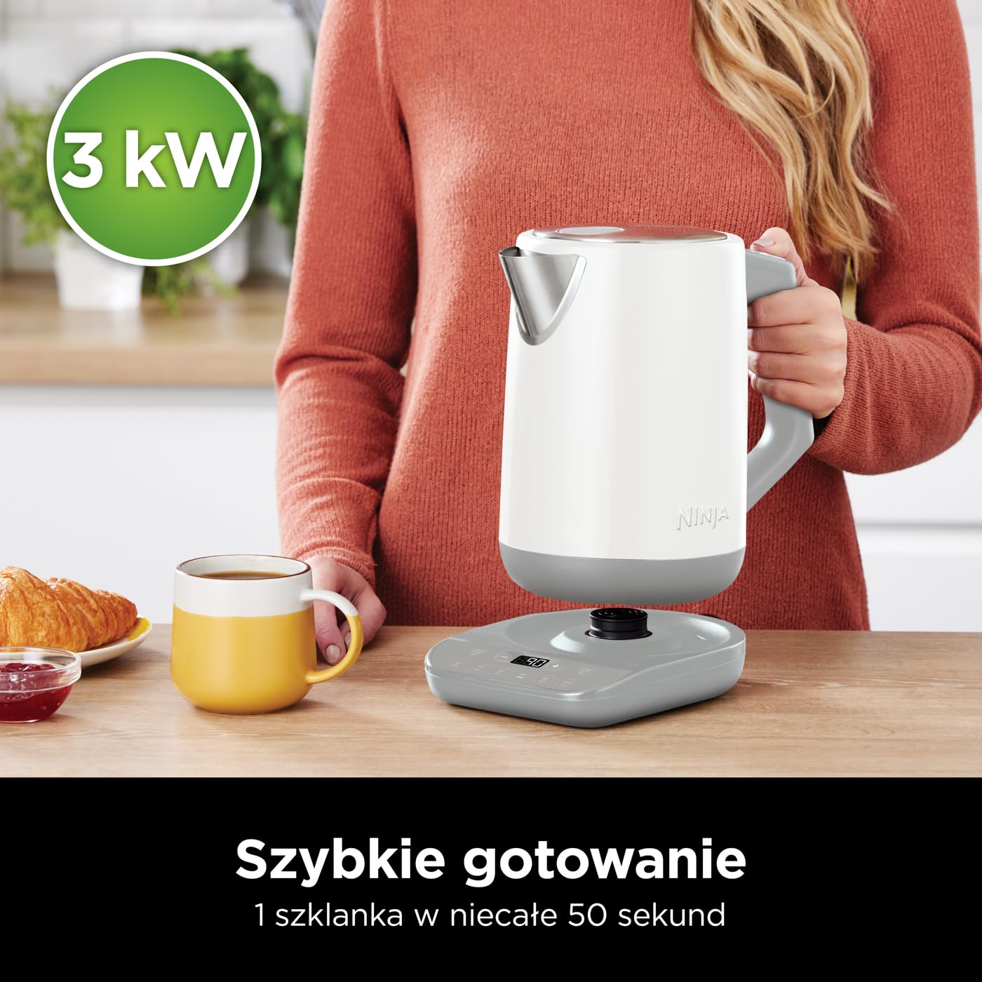 Ninja Czajnik Perfect Temperature, 1,7 l, wyświetlacz LED, czajnik elektryczny z funkcją szybkiego gotowania i różnymi ustawieniami temperatury, Biały, KT200EUWH