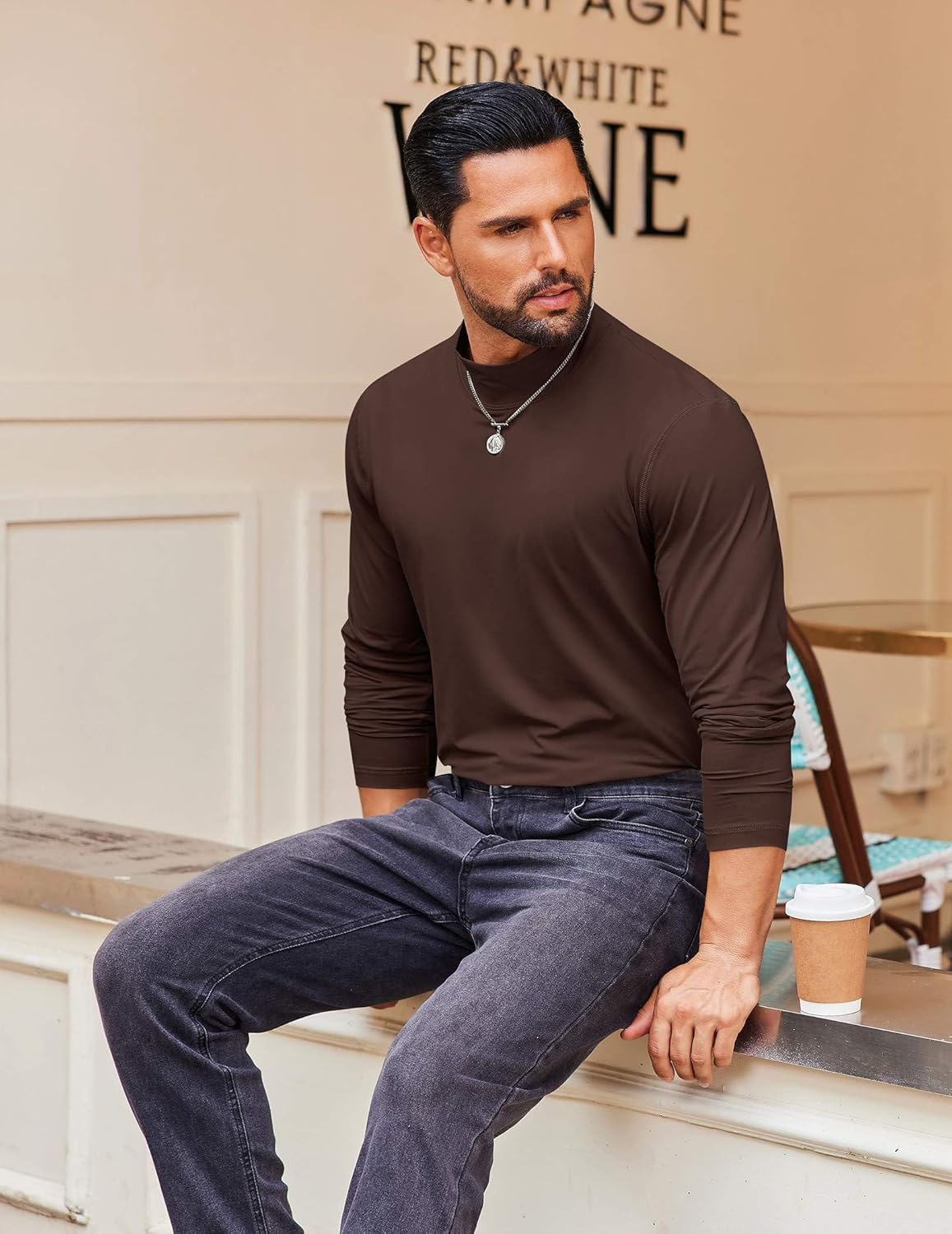 COOFANDY Mens Mock Turtleneck Long Sleeve Shirts Casual Basic T-Shirt Lightweight Mockneck Pullover Sweater for Men - Image 4