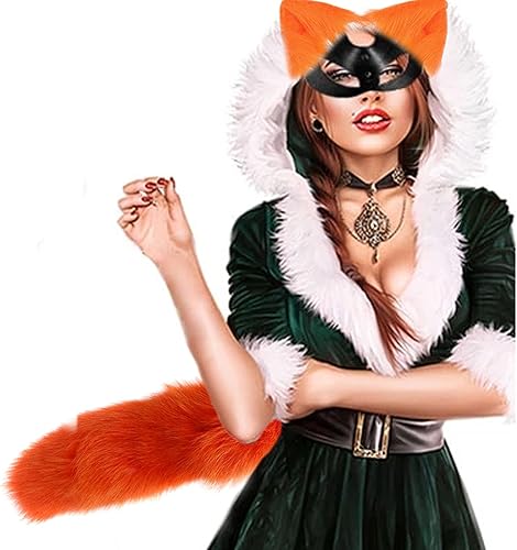 Miniatura 5 de Disfraz de zorro para niñas, orejas de zorro, cola de gato, orejas de lobo, cola peluda y esponjosa