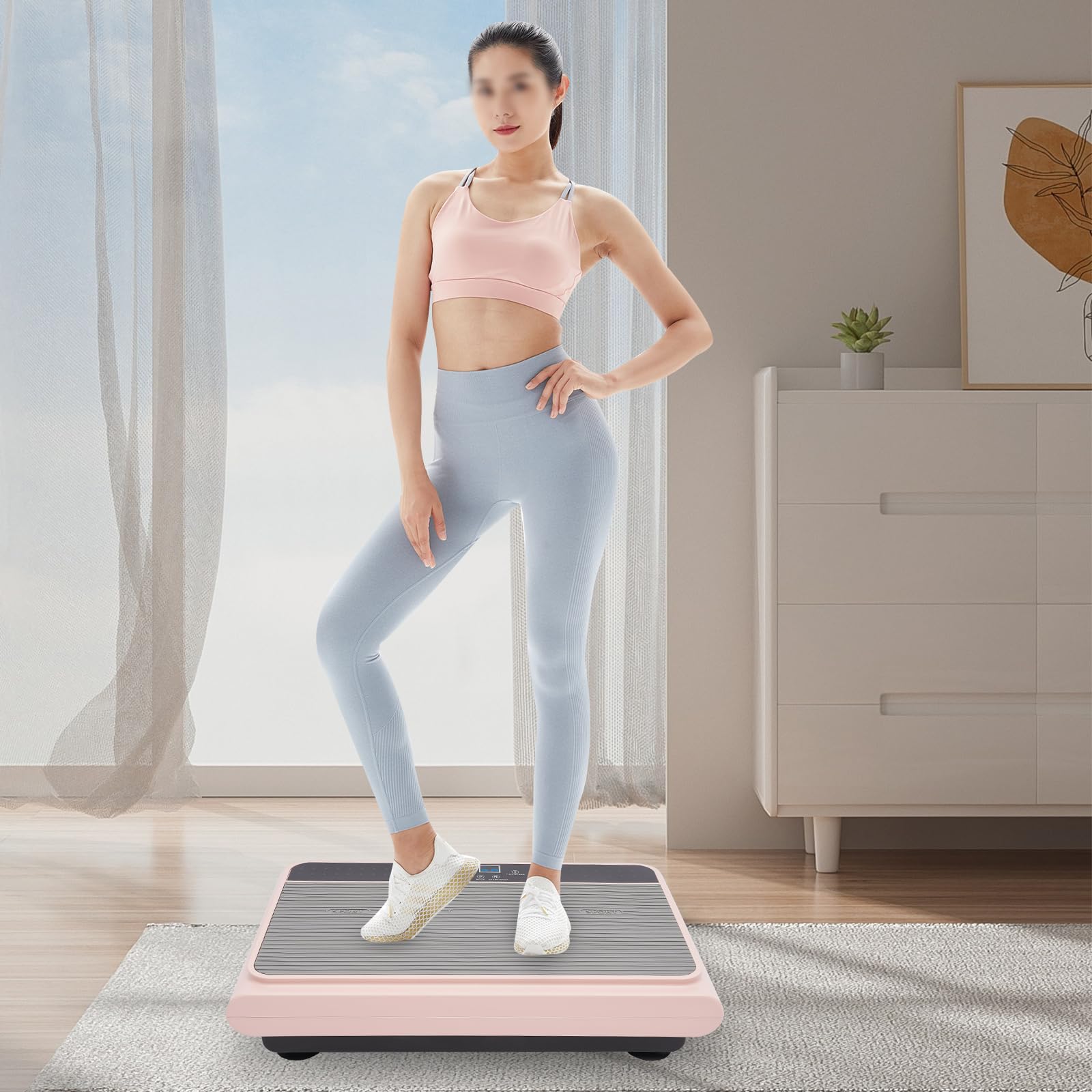 Vibration Plate Exercise Machine 200W Whole Body Fitness Platform with Resistance Bands Pink Vibration Training Machine for Weight