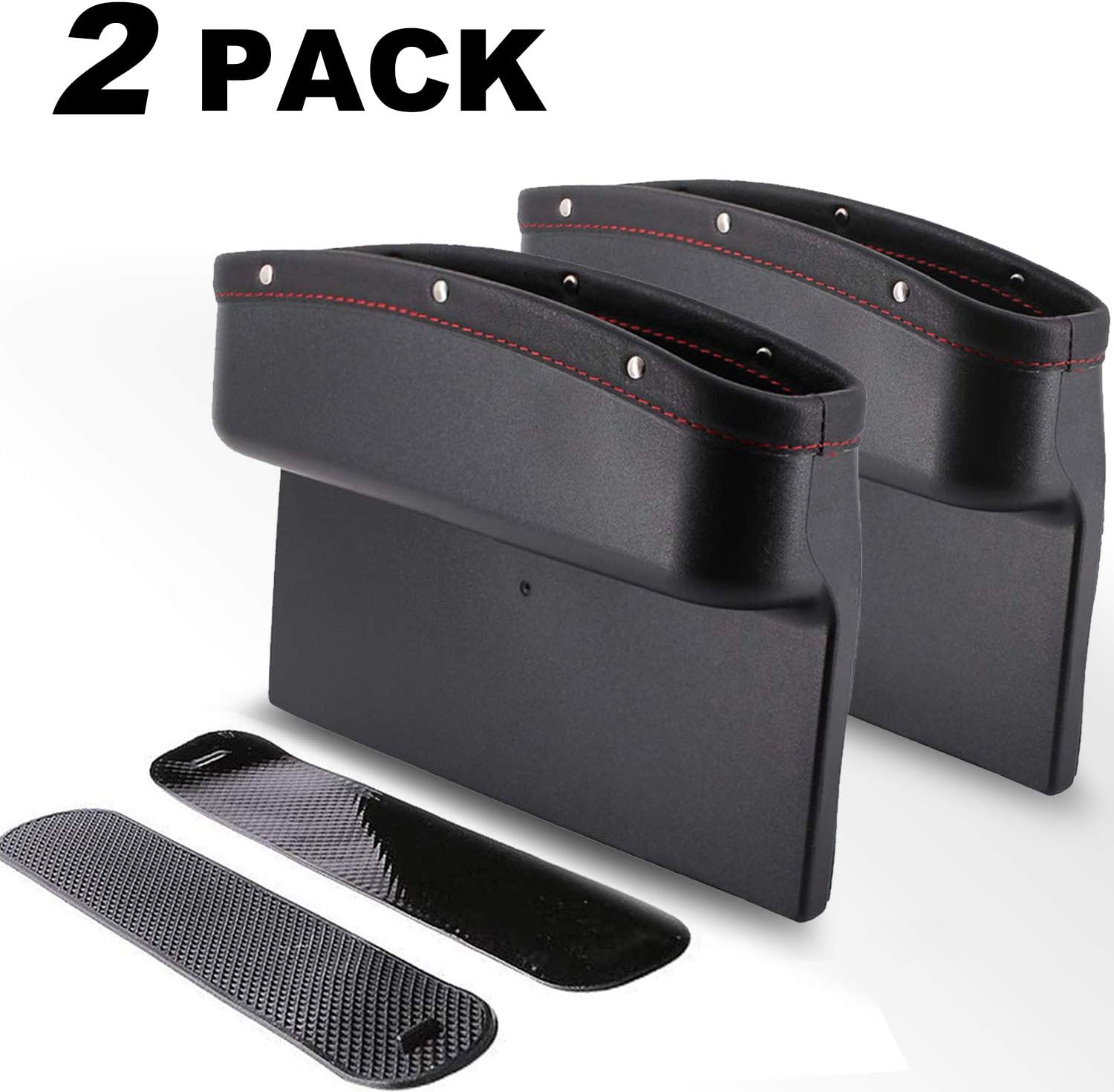 DEFENNA Car Gap Filler, 2 Pack Premium Leather Seat Gap Pockets for Car Console Organizer Seat Side Storage Box Holding Phone Sunglasses Keys, Black (2 Pack) (2)