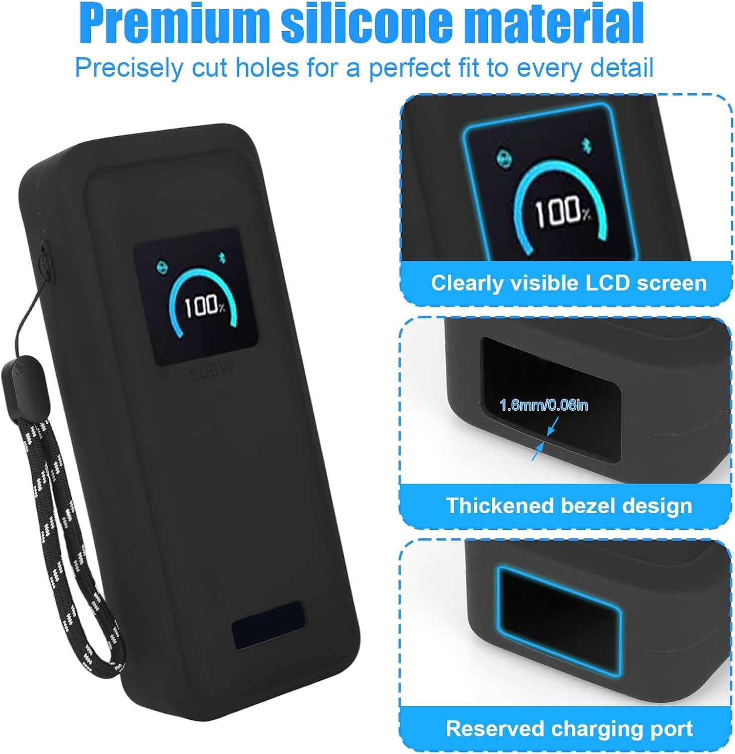 26,250mAh 300W Case Cover, Power Bank Case (Black) | Soft Silicone Case Protective Cover with Strap LCD Display Visible Compatible with Anker Prime Power Bank 26,250Mah 300W