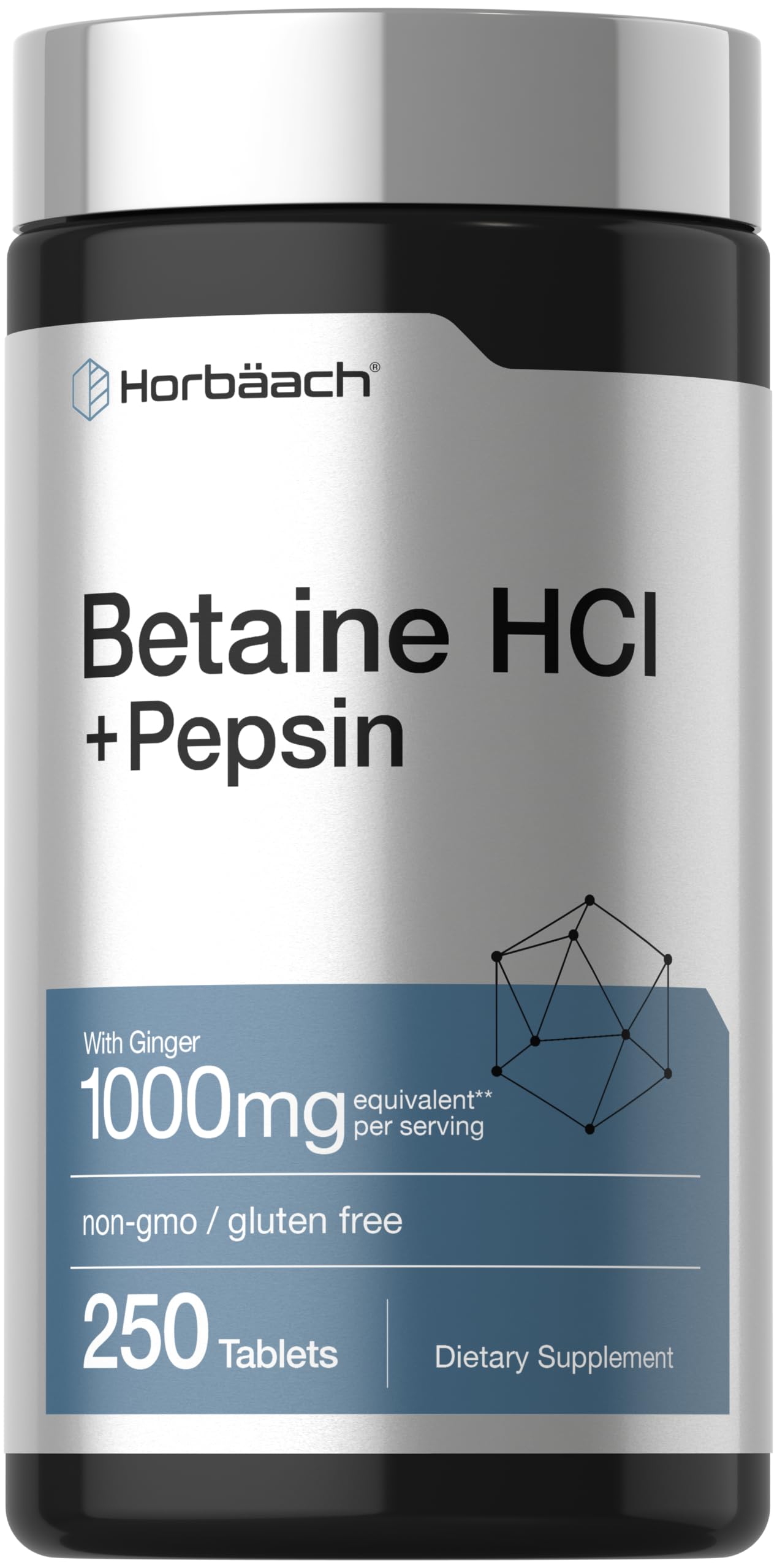 Horbäach Betaine HCl with Pepsin | 250 Tablets | Hydrochloride Supplement
