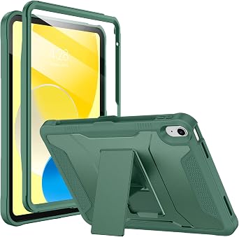 Soke Case for iPad A16 11th Generation 11-inch 2025, iPad 10th Generation 10.9-inch 2022, with Built-in Screen Protector and Kickstand, Rugged Full Body Protective Cover - Midnight Green