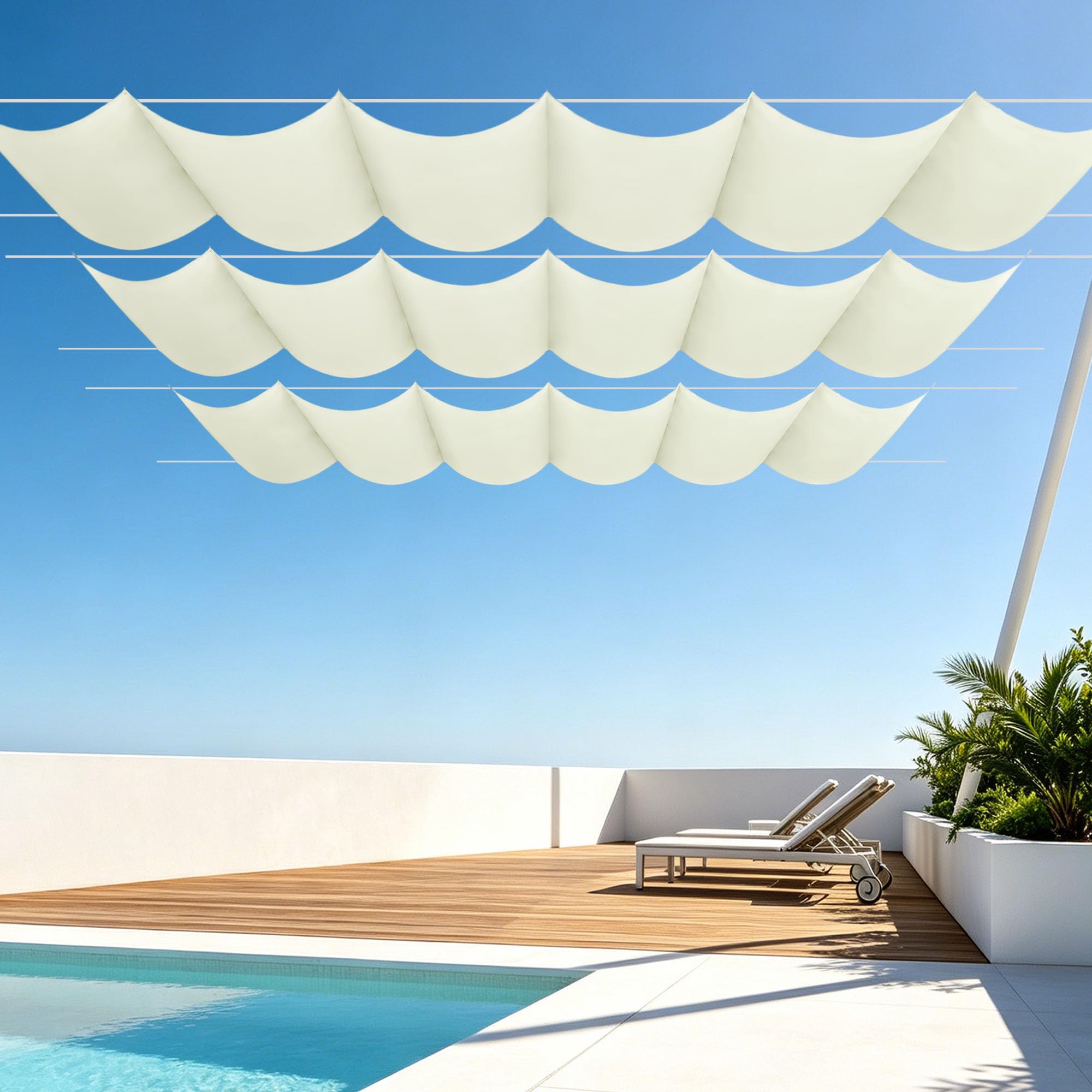 Toile ombrage rétractable vague 300x300 cm pour des déjeuners frais en terrasse et balcon