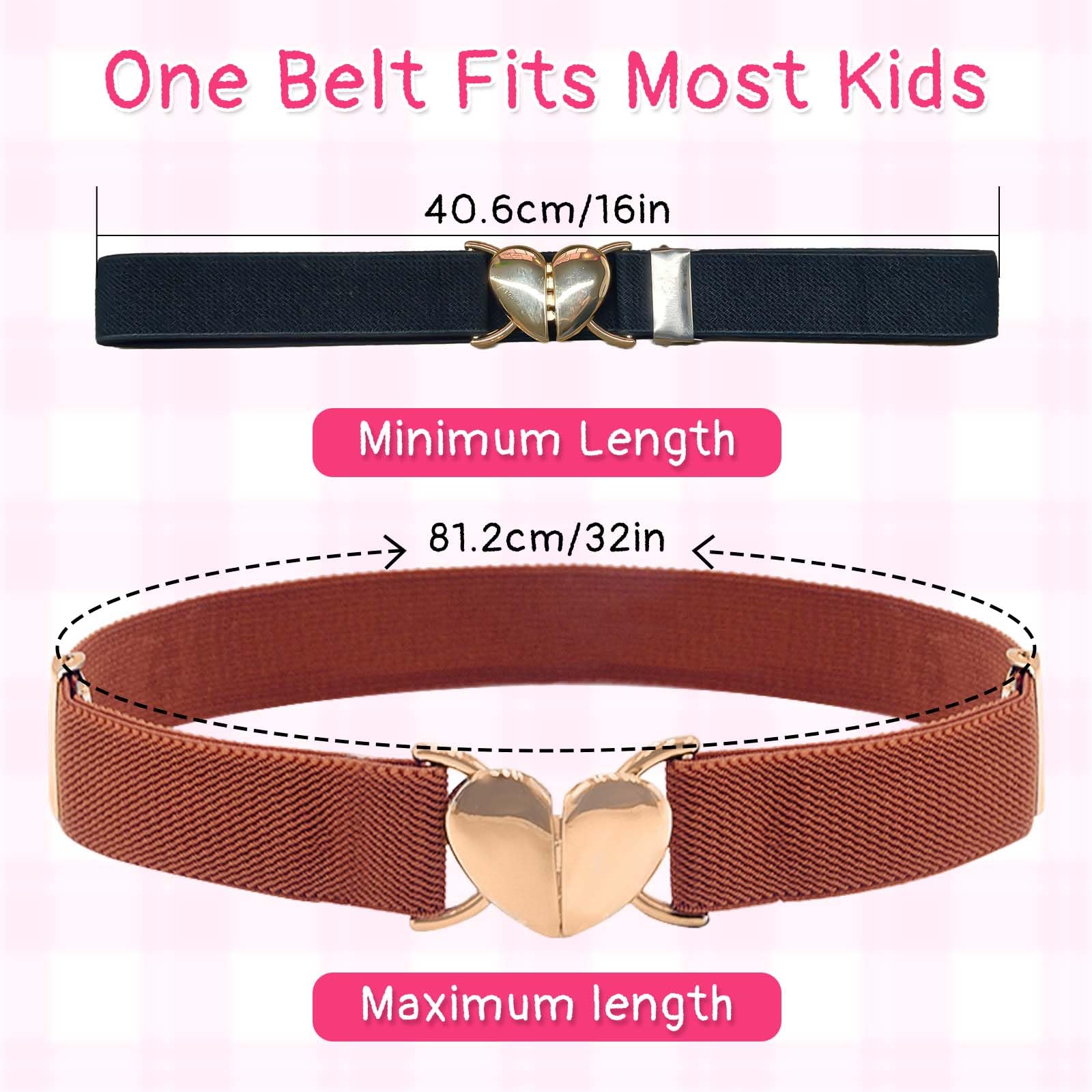 LUNINGLA 4 Pcs Kids Girls Belts, Adjustable Elastic Toddler Belt with Heart Shape Buckle, Kids Heart Belt for Boys Girls