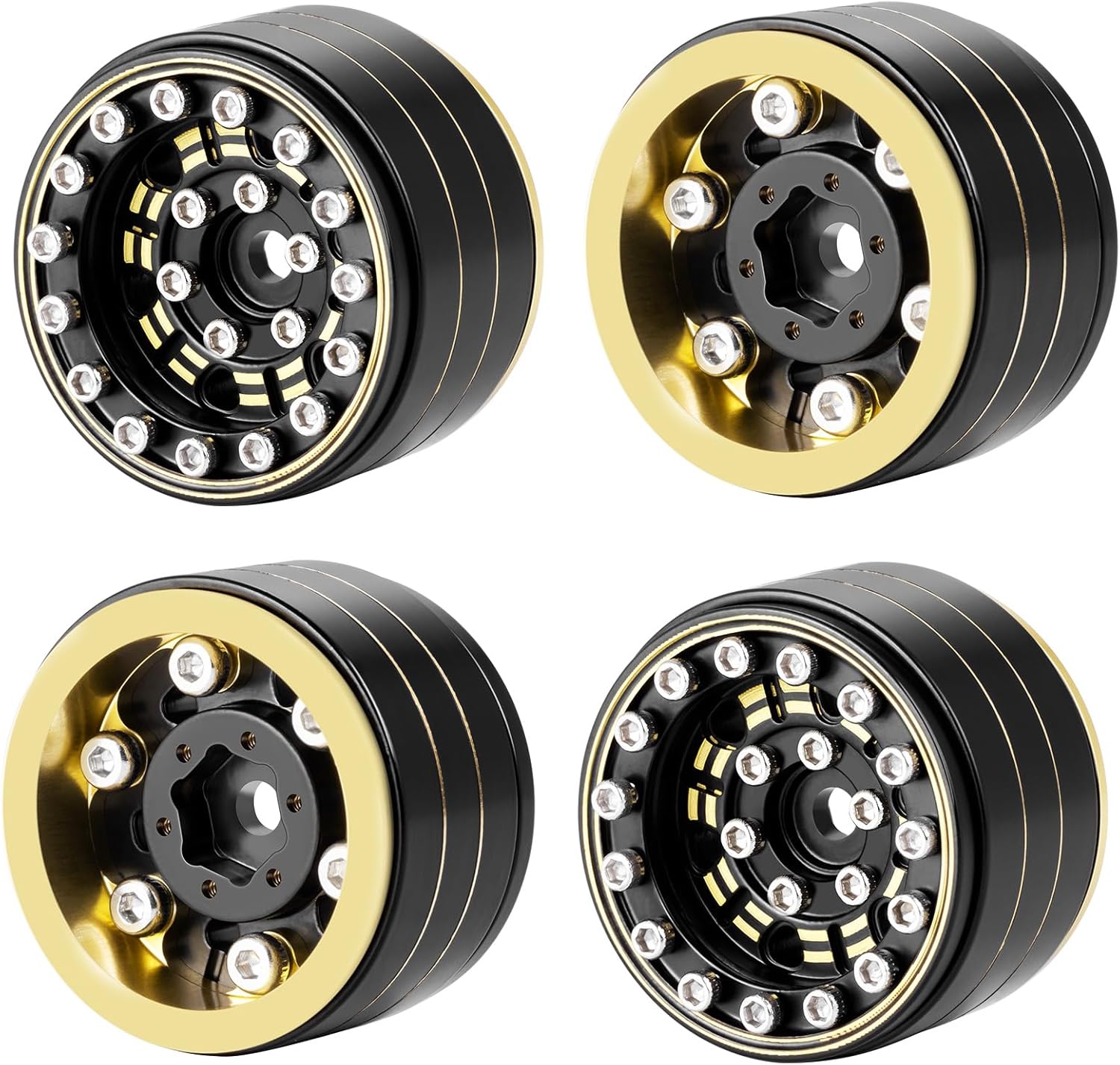 1.0 Plus RC Beadlock Brass Wheel Hub 40g/pcs 1.08 Inch Beadlock Wheels Negative Offset Wheel Rims for Axial SCX24 TRX4M FCX24 Redcat Ascent-18 1/24 1/18 RC Crawler, 4PCS/Set