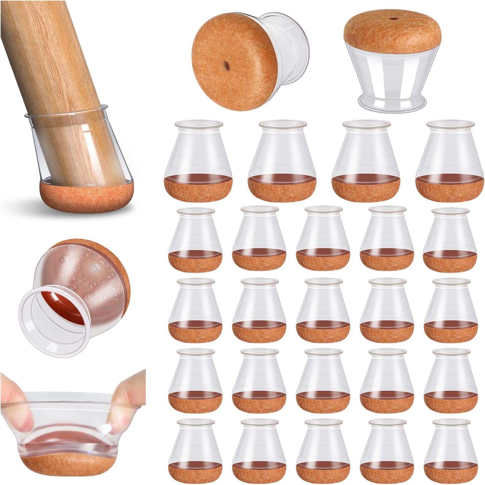 โ PISAO 24 Pcs Chair Leg Floor Protectors, Silicone Chair Leg Protectors Caps Covers for Hardwood Floors, Furniture Pads Sliders with Wrapped Felt Bottom Extra Small (Fit:0.5"-0.75")