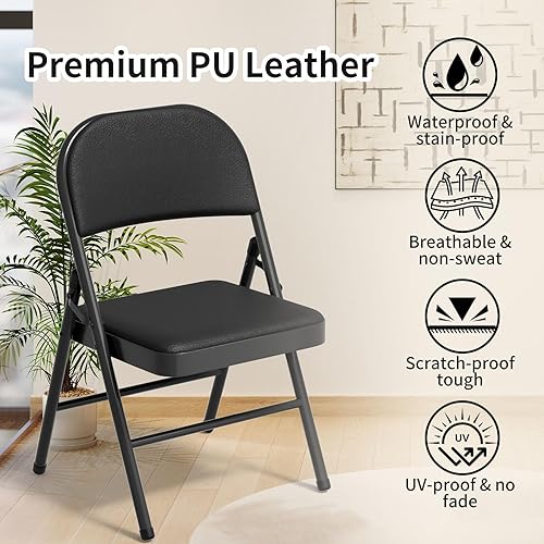 Miniatura 6 de YLGJ&TIDY No requiere montaje, paquete de 8 sillas plegables acolchadas, color negro resistente, capacidad de 320 libras con cojín de piel sintética