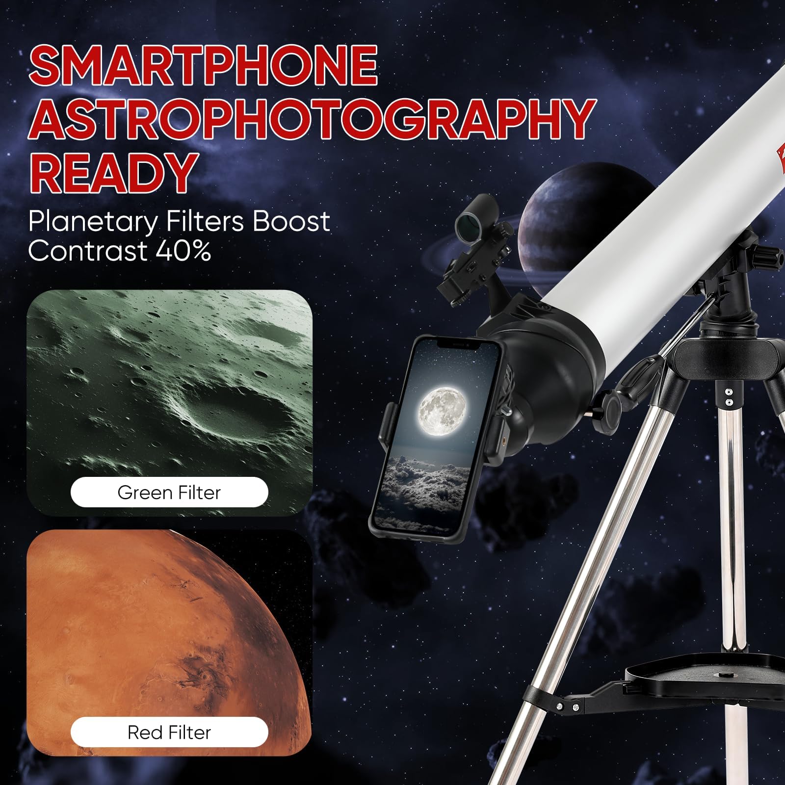 Telescopio per adulti Telescopi astronomici ad alta potenza con apertura da 80 mm con lunghezza focale di 900 mm 270X Telescopio rifrattore professionale treppiede in acciaio inossidabile