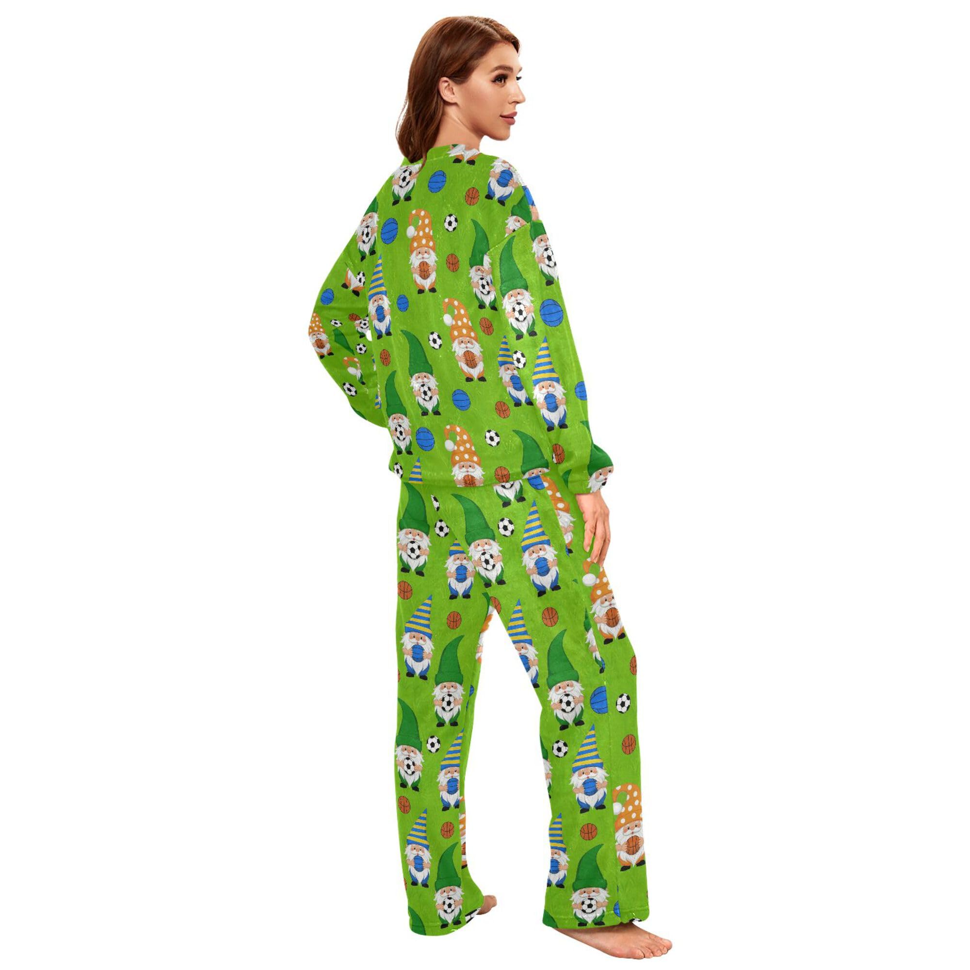 ALAZA Conjunto de pijama de forro polar para mujer, con bastón de alce, caramelo, manga larga, ropa de dormir de dos piezas, ropa de dormir térmica, pijama súper suave, talla S