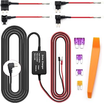 Dash Cam Hardwire Kit,12ft Mini USB Hardwiring Kit Fuse for Dashcam,Car Charger 12V-24V to 5V Camera Charger Power Cord,with 4 Fuse Tap Cable and Installation Tool