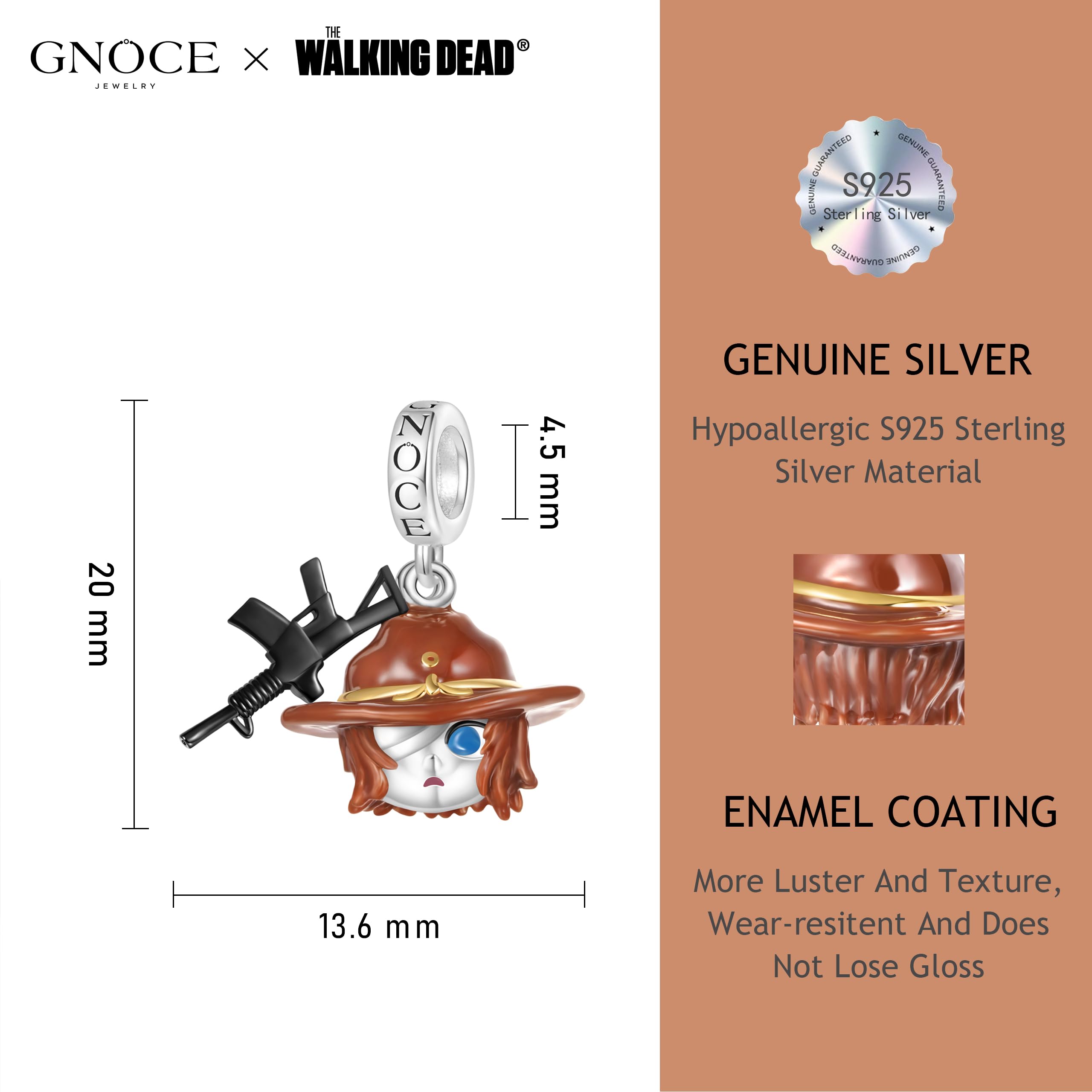 GNOCE Charm Pendentif Walking Dead Carl Grimes Pendentif En Argent Sterling 925 Beads Charms Pour Femmes Et Filles Cadeau De Bijoux Pour Fan De Cinéma