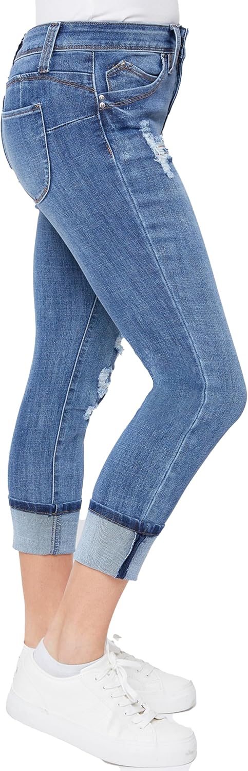 Royalty for Me Womens Royalty for Me Women's Petite Wannabettabutt Mid Rise Mega Cuff Jeans - Image 2