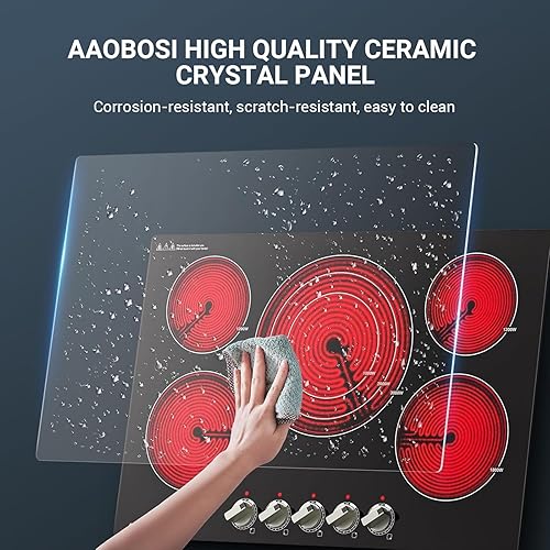Miniatura 7 de AAOBOSI Cocina eléctrica de 30 pulgadas, 5 quemadores de 9000 W, control de perilla de cocina de cerámica integrada, estufa eléctrica, 9 niveles de