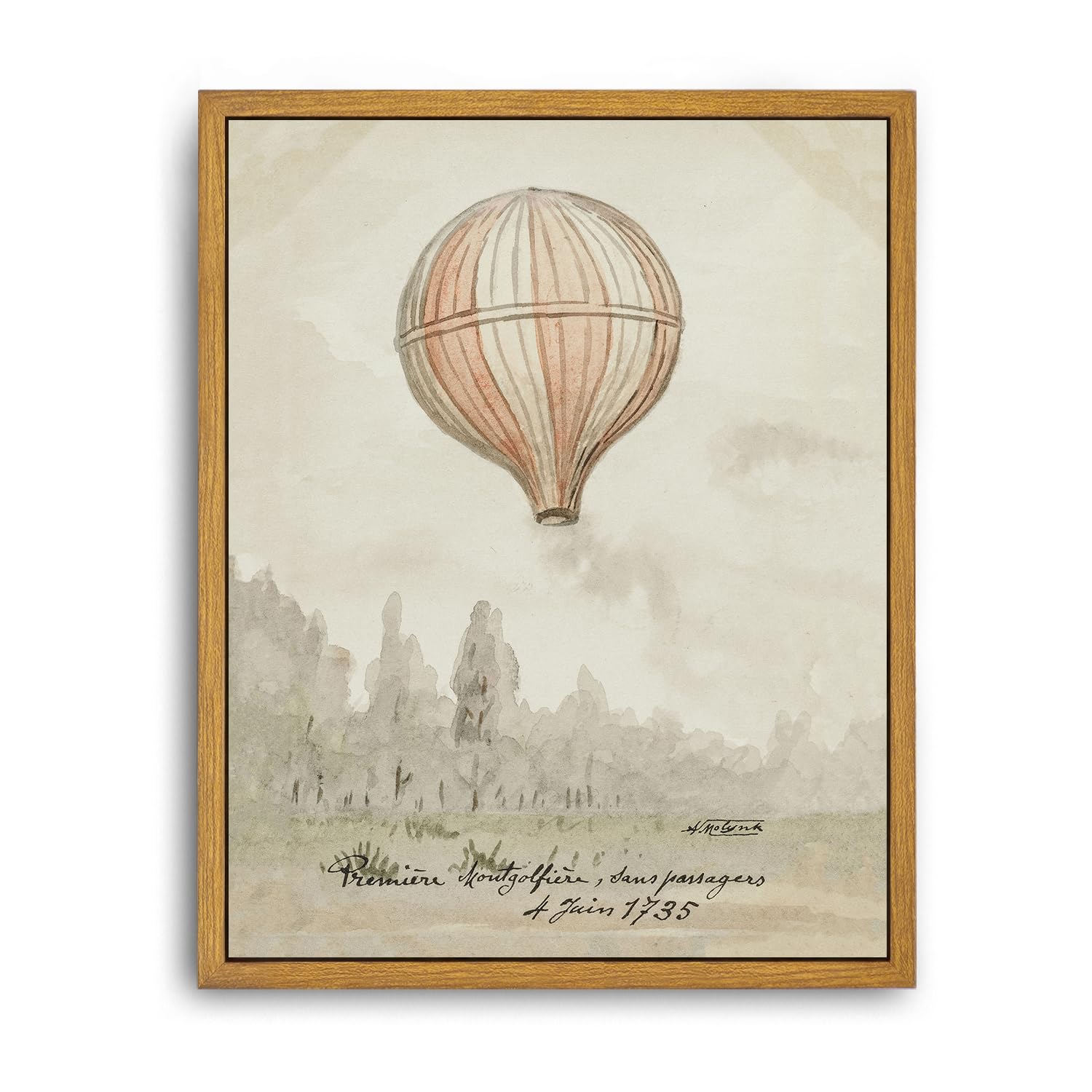 RoslynityFramed Canvas Wall Art Vintage Print Hot Air Balloon Drawing Painting Boy Room Nursery Antique Retro Aesthetic Artwork for Home Living Room Bathroom Cottage Wall Decor (8"x10")