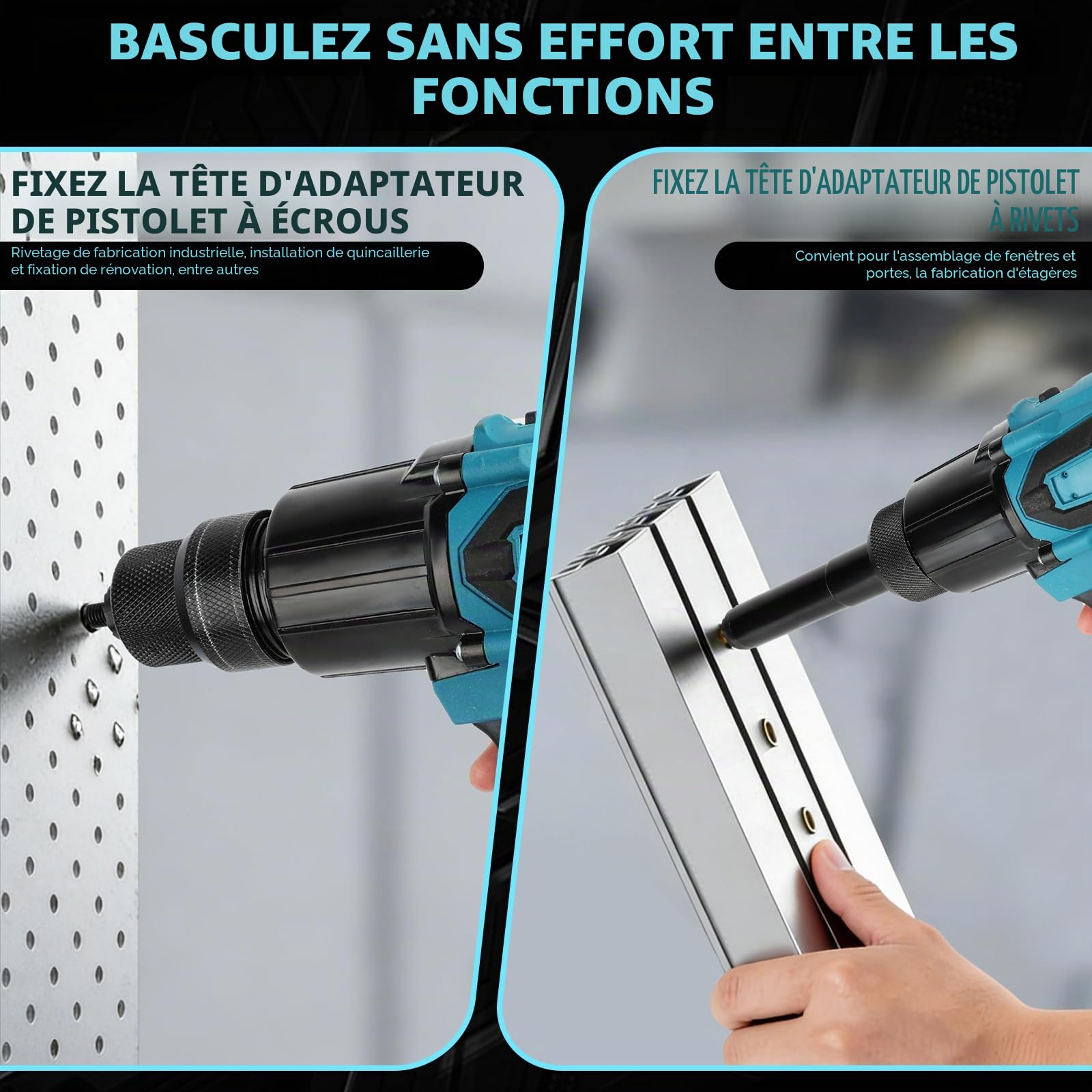 LIROPAU Pince à riveter sans fil compatible avec batterie Makita 18 V | pistolet à écrou électrique 2 en 1, avec embouts M6/M8 et gants pour rivets de 2,4 à 4,8 mm (sans batterie, sans chargeur)