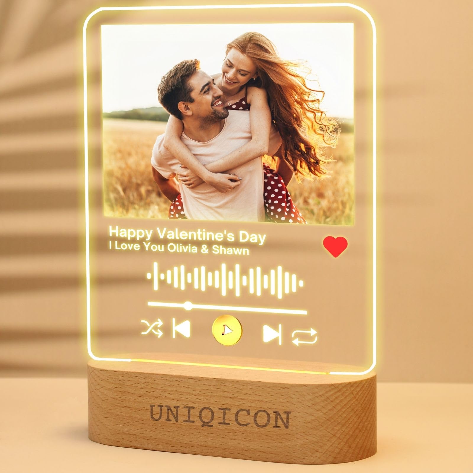 uniqicon Personalised Music Picture Plaque with Base for Mum Grandma Women, Special Customisable Spotify Acrylic, Light-Up Music Photo Frame Presents from Kids Daughter Son — image 1
