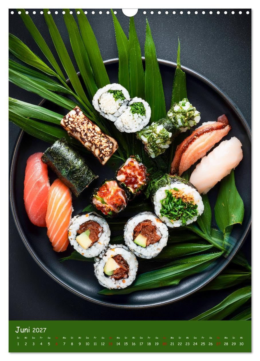 CALVENDO - Sushi Kalender - Japanisches Essen für Sushi Liebhaber (Wandkalender 2027 DIN A3 hoch), Monatskalender: Food Kalender mit Sushi für echte Sushi Liebhaber: Japanisches Essen mit Maki-Sushi,