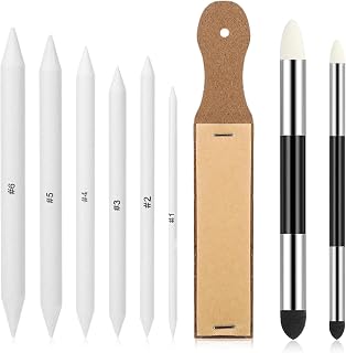 9Pcs Blending Stumps & Sponge Pens Set for Drawing - Professional Tortillions, Charcoal Pencil Blenders with Sandpaper Sharpener - Reusable, Washable Art Tools for Sketching, Shading