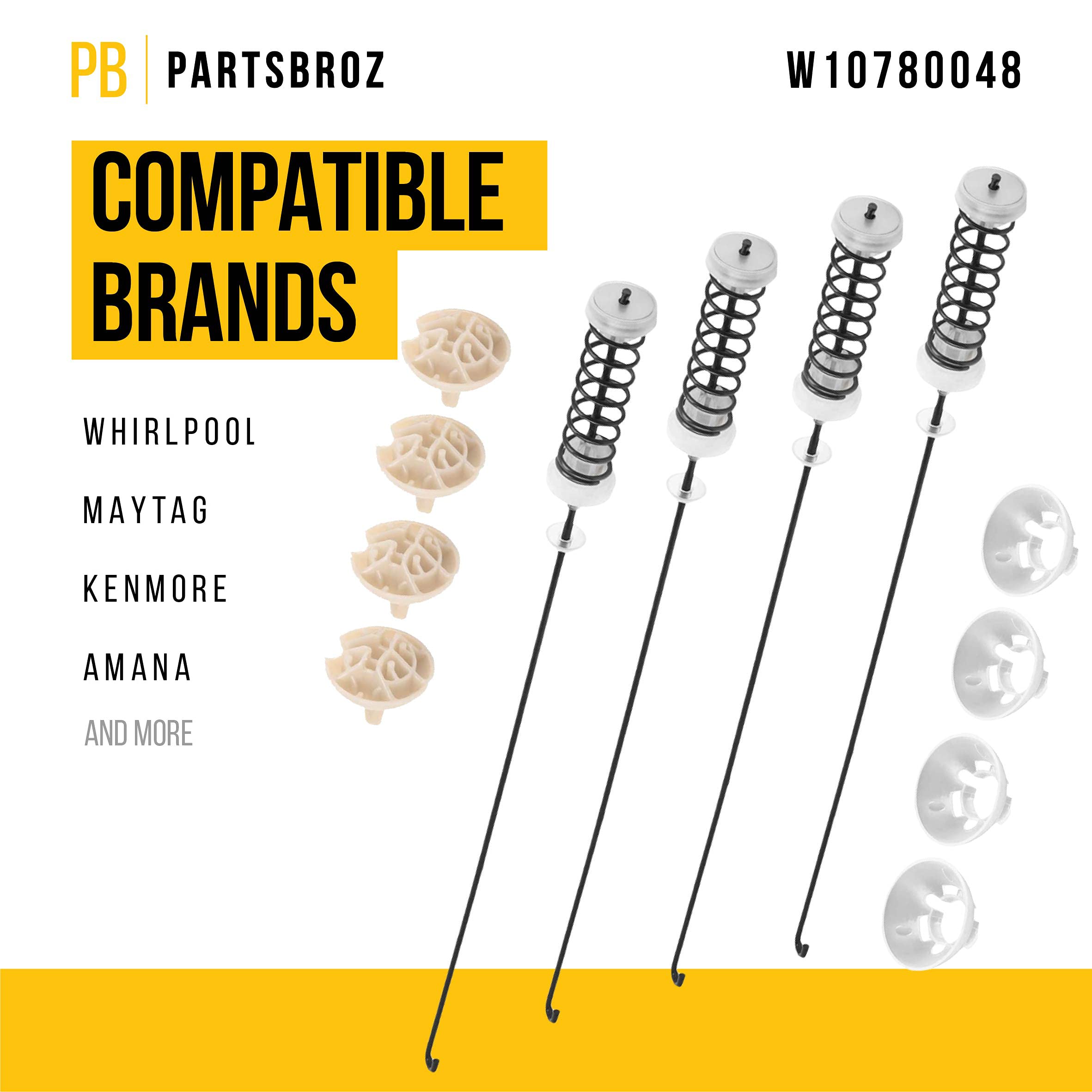 W10780048 Kit De Barra De Suspensión Para Lavadora, Incluye 4 Varillas Y Copas De Bola, Compatible Con Whirlpool Kenmore Amana Maytag, WTW4800XQ2, WTW4800XQ4 - Foto 4