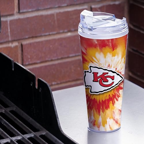 Miniatura 337 de Rico Industries NFL - Vaso de purpurina acrílica de 24 onzas con tapa con bisagras, vaso de doble pared con licencia oficial y popote Tie Dye
