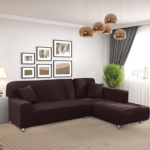 Miniatura 6 de Funda de sofá modular en forma de L, funda elástica y suave para sofá de 2 piezas, protector de muebles con 2 fundas de almohada (sofá de 3 plazas +