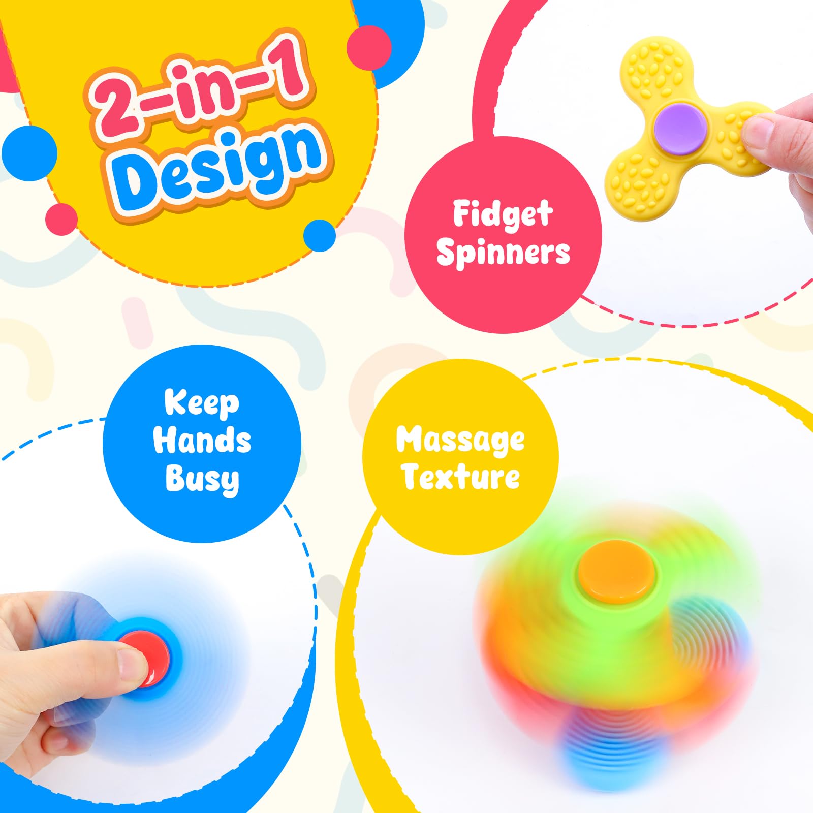 MACALOCA Sensory Fidget Spinners for Kids & Adults, Textured Finger Fidgets 6 Pack - Image 4
