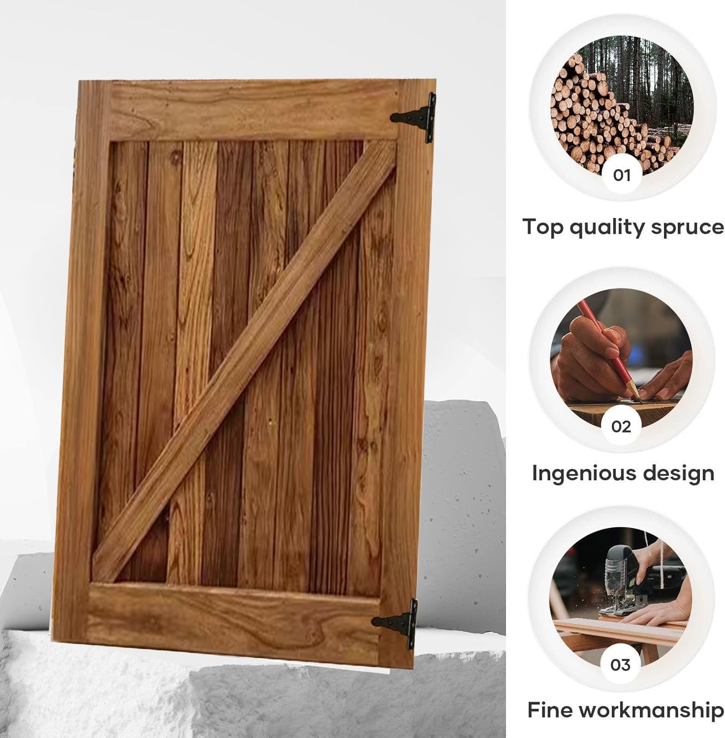 Rustic Farmhouse Wooden Pet Gate – Handmade Half Barn Door Style Dog Gate for Doorways & Stairs – Custom Sizes (24”-48” Wide, 31.5”,36”,40” Tall), Hardware Not Included (Brown)
