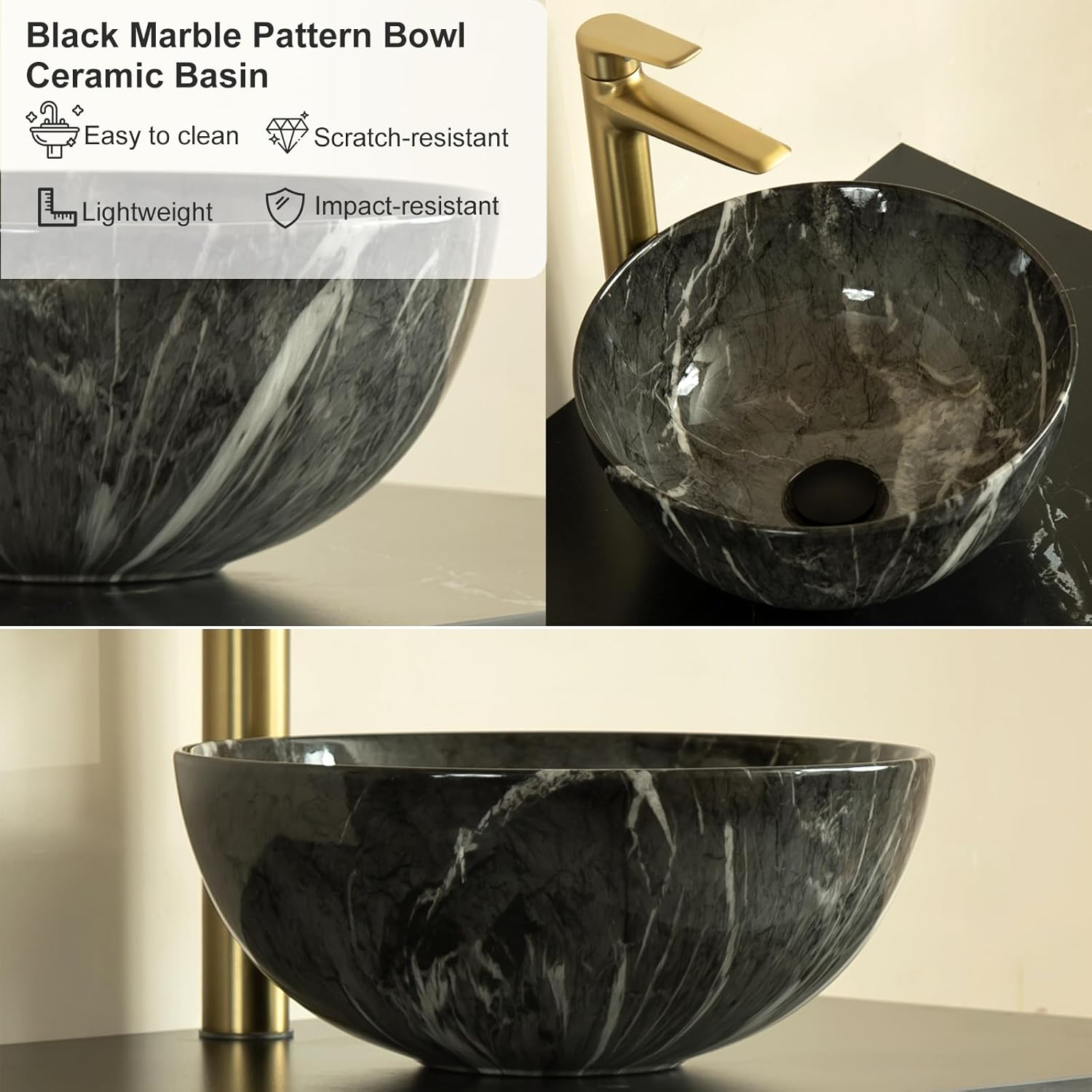 30" Bathroom Vanity with Sink, Bathroom Storage Cabinet with Black Bowl Shaped Ceramic Basin and Roma Travertine-Pattern Sintered Stone Top and Soft Closing Doors, Freestanding Vanities, Natural Wood