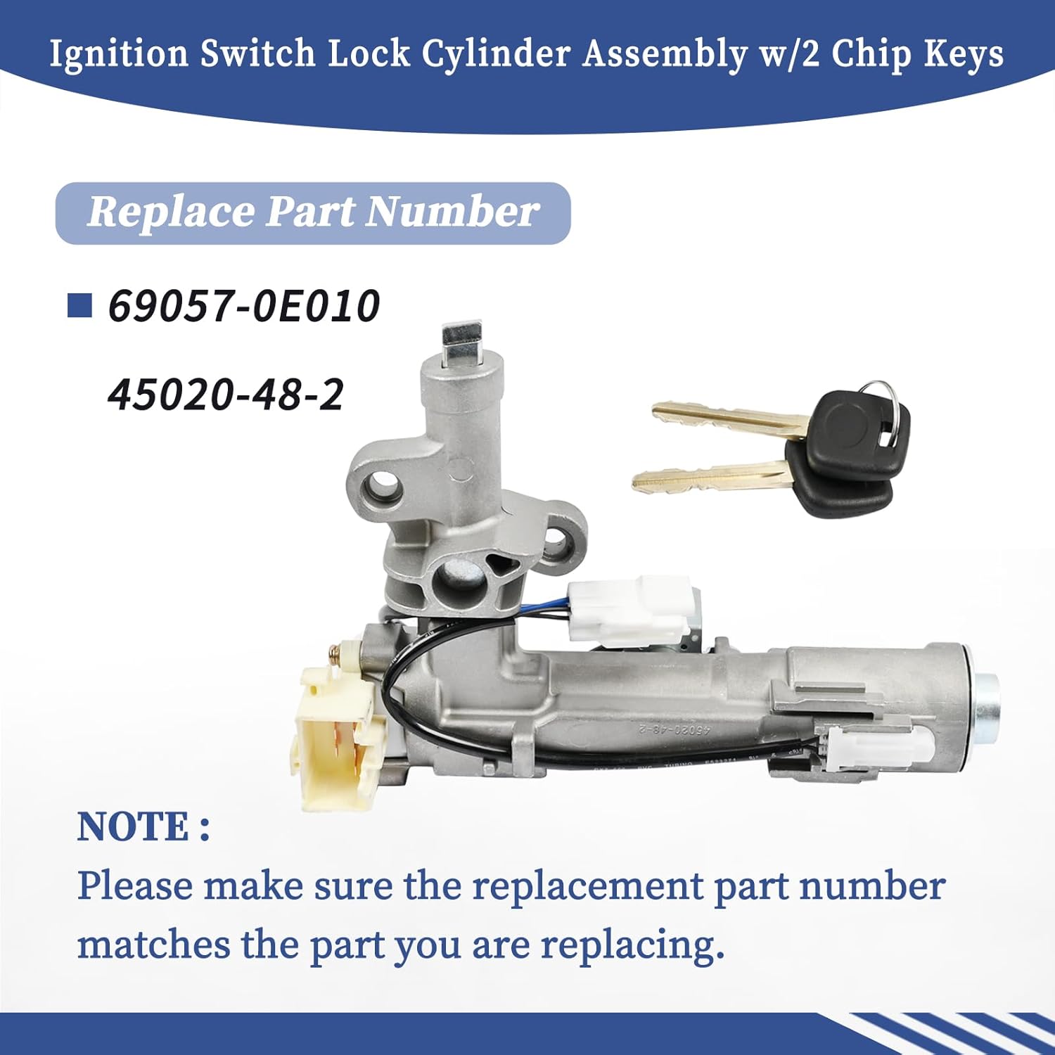 69057-0E010 Ignition Switch Lock Cylinder Assembly w/2 Chip Keys Compatible with Lexus RX330 2004-2006/RX350 2007-2009/RX400h 2006-2008 3.3L V6 | Replace 45020-48-2 |Ignition Lock Housing