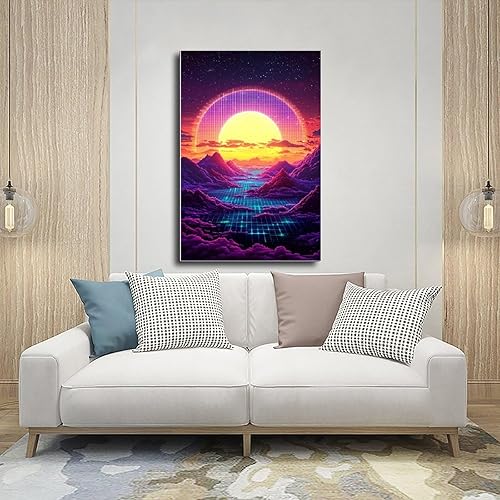 Miniatura 5 de Retro Futurism Sunset Wall Art Neon Synthwave Landscape Poster for Bedroom, Game Room, Living Room Decor Canvas Poster Wall Art Decor Print Picture