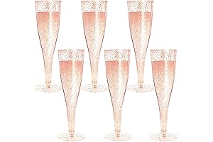 MR.FOAM Fancy 6PC Rose Gold Glitter Plastic Champagne Flutes Cups - the Perfect Party Accessory