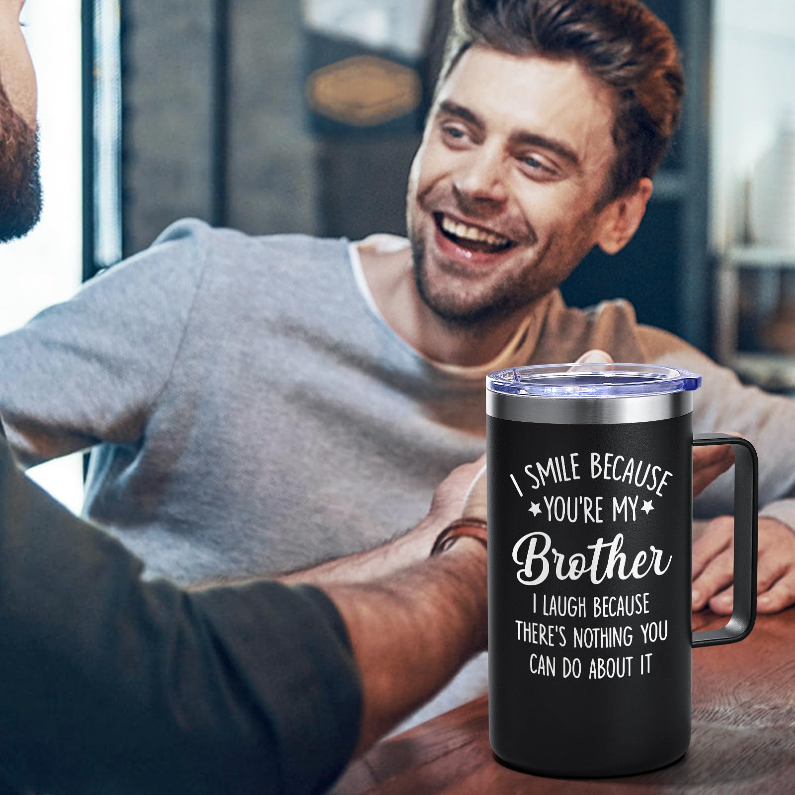 Lifecapido Brother Gifts from Sister, I Smile Because You’re My Brother 20 oz Insulated Coffee Mug, Christmas Birthday Gifts for Brothers, Black