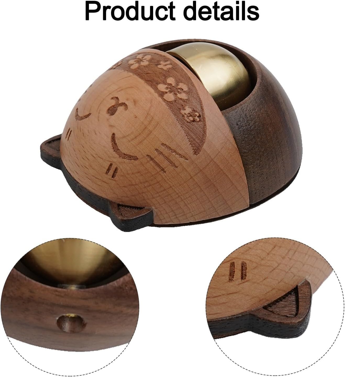 Lucky Cat Doorbell Chime with Brass and Ebony Wood for Home Entry for, Decorative Japanese Style Shopkeepers Bell for Doors, Stores, Cafes, and Porches