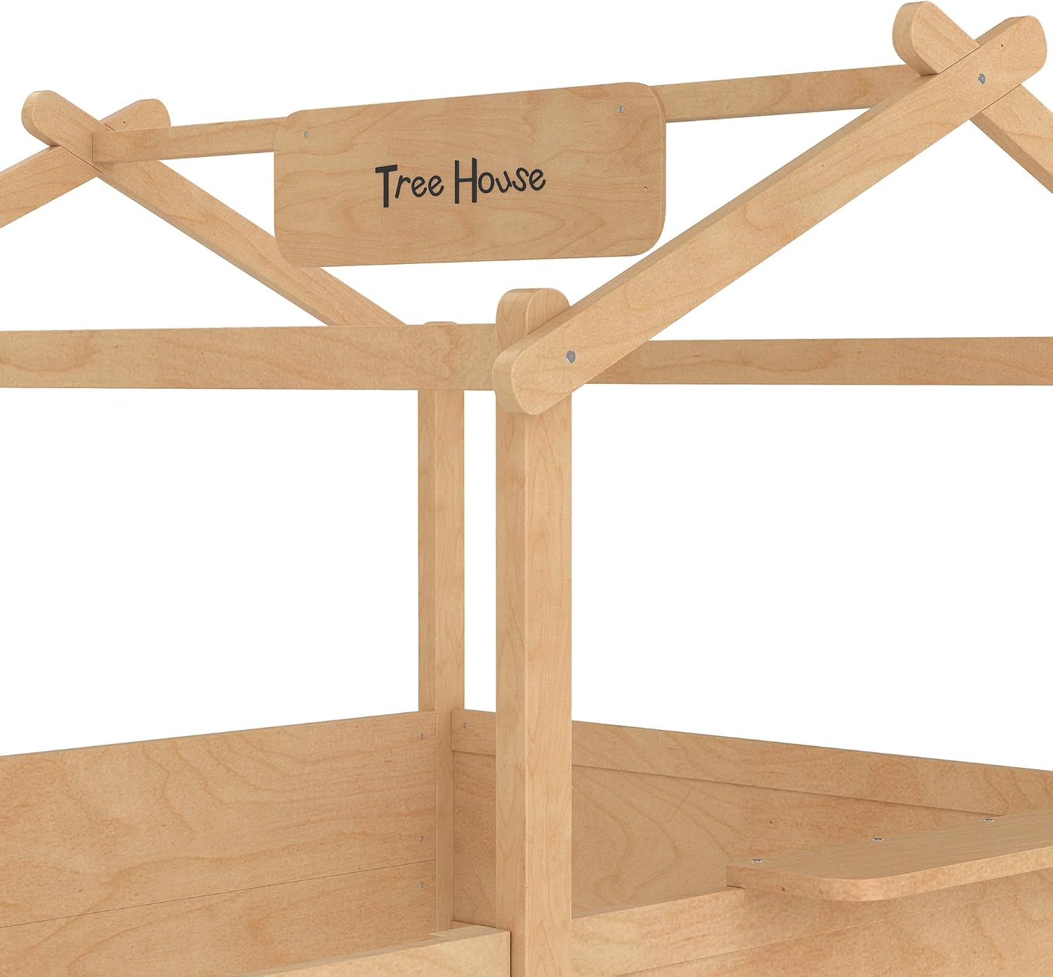 Bellemave House Floor Bed with Fence and Door for Kids, Montessori Wooden Bed Frame, Low Height Children Floor Bed with Safety Guardrails, Built-in Storage Tray & Customizable Nameplate(Natural/Full)