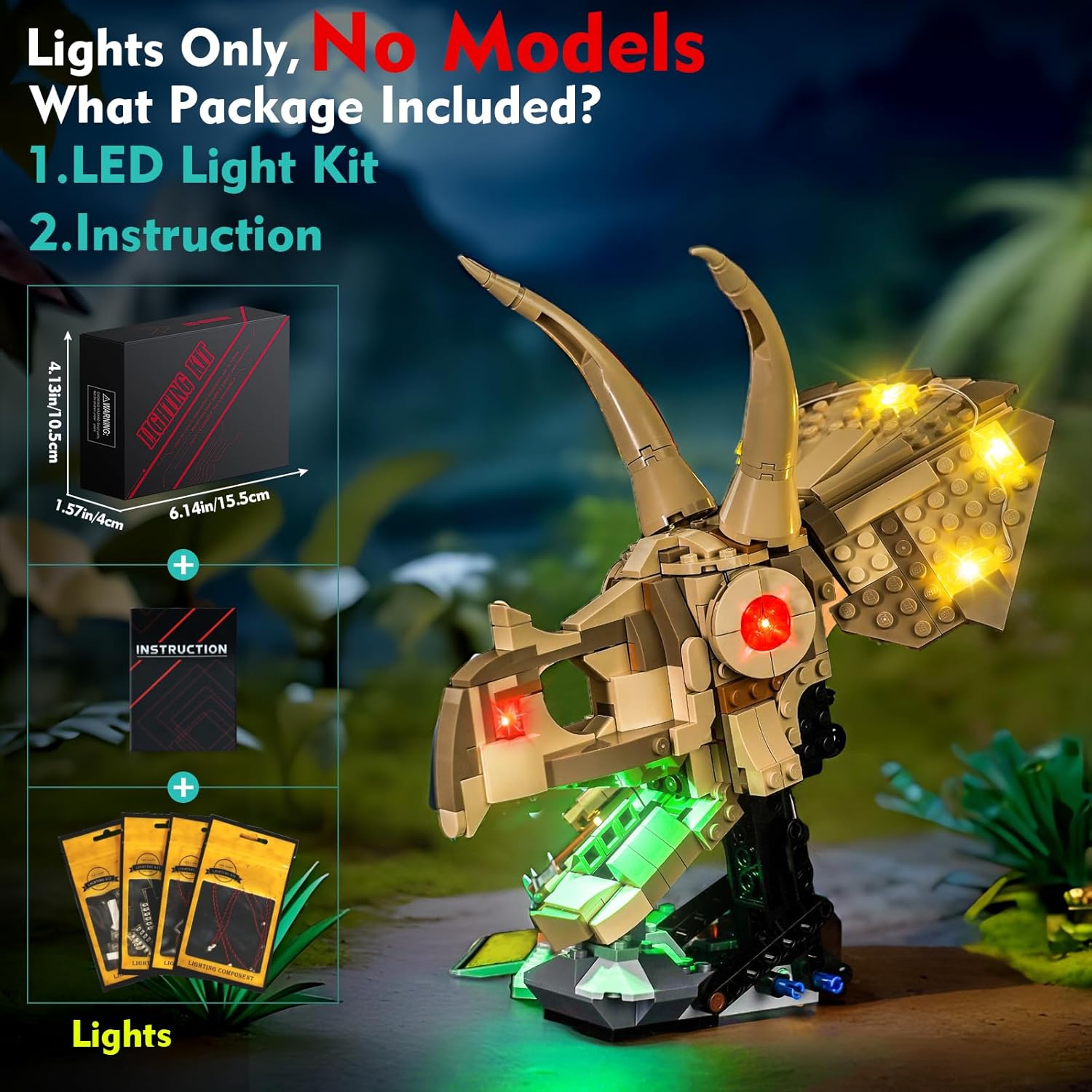 LocoLee Light kit Compatible with Lego Dinosaur Fossils: Triceratops Skull - No Model Only Light, LED Lighting Accessories Compatible with Lego Triceratops Skull 76969