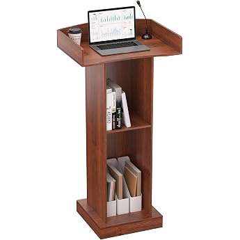 jxgzyy Lectern Wooden Podium with 2 Tier Storage Shelf Podium Stand 60 cm   41 cm   120 cm for Classroom Office Restaurant Seminar Wedding Churches
