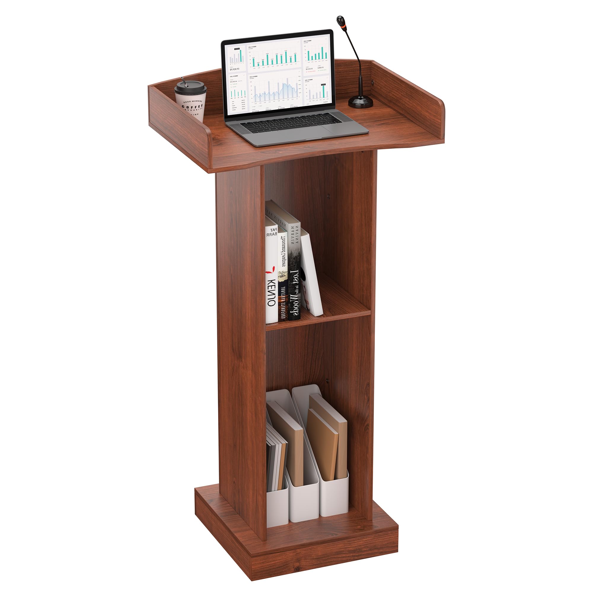 jxgzyy Rednerpult Holz Podium mit 2 Stöckig Aufbewahrungsregal Podiumständer 60cm × 41cm × 120cm für Klassenzimmer, Büro, Restaurant, Seminar, Hochzeit, Kirchen