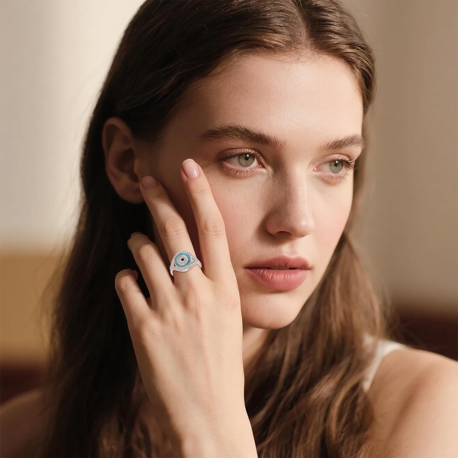 Evil Eye Rings for Women 925 Sterling Silver Turquoise Ring Zirconia Jewellery Gifts for Women Mom Men