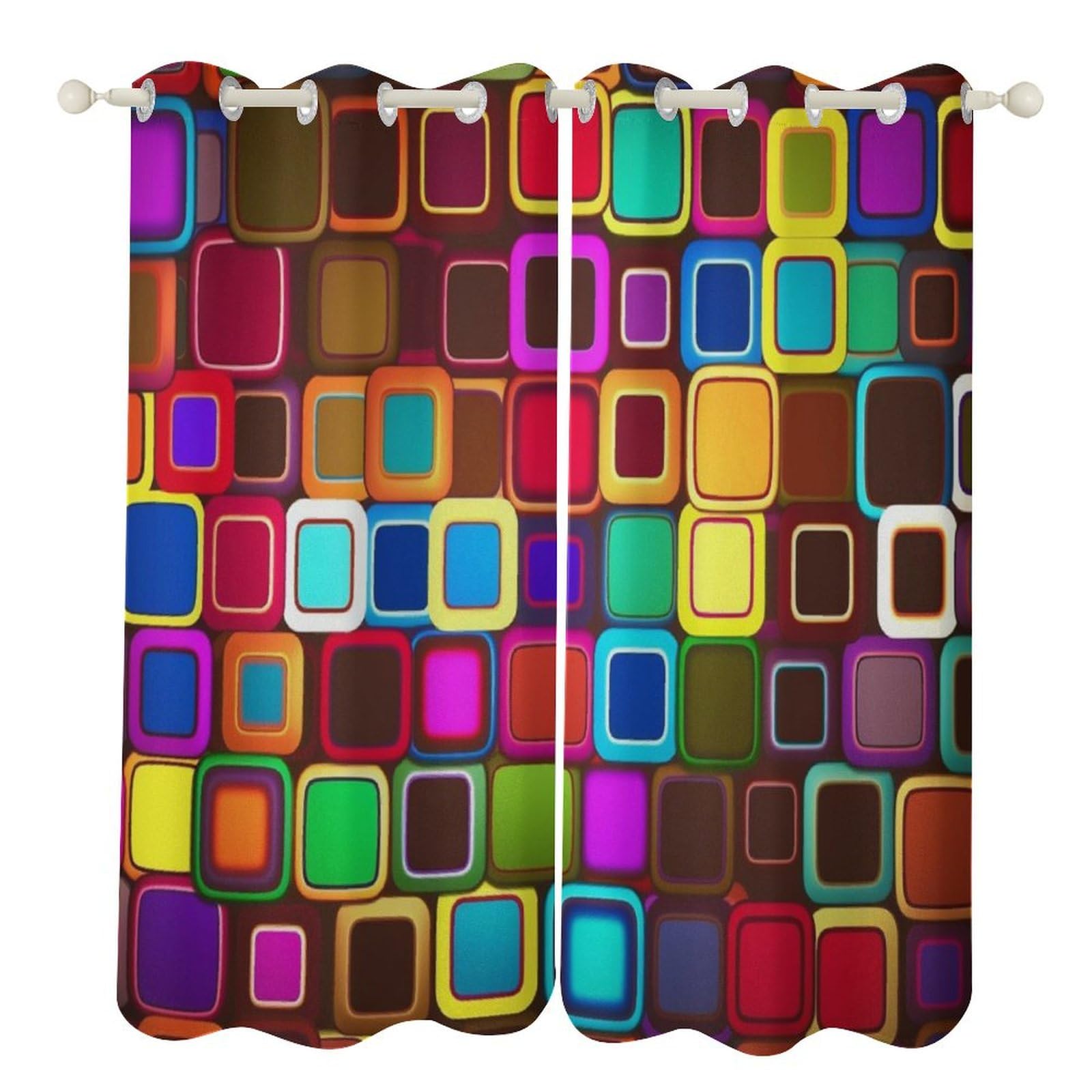 Rideaux occultants colorés à motifs carrés 132x213 cm