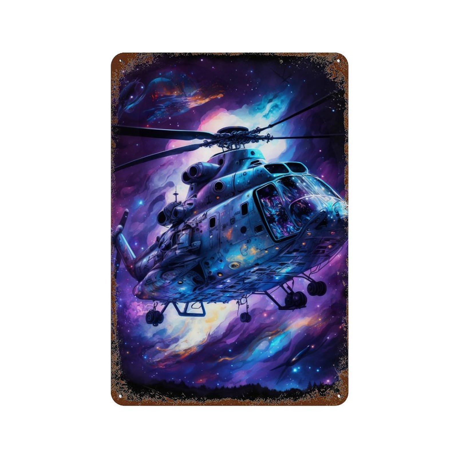 Galactic Helicopter Adventure -7 Distressed Metal Wall Sign 11.8"x7.9", Shabby Chic Decor for Garage, Pub Or Kitchen