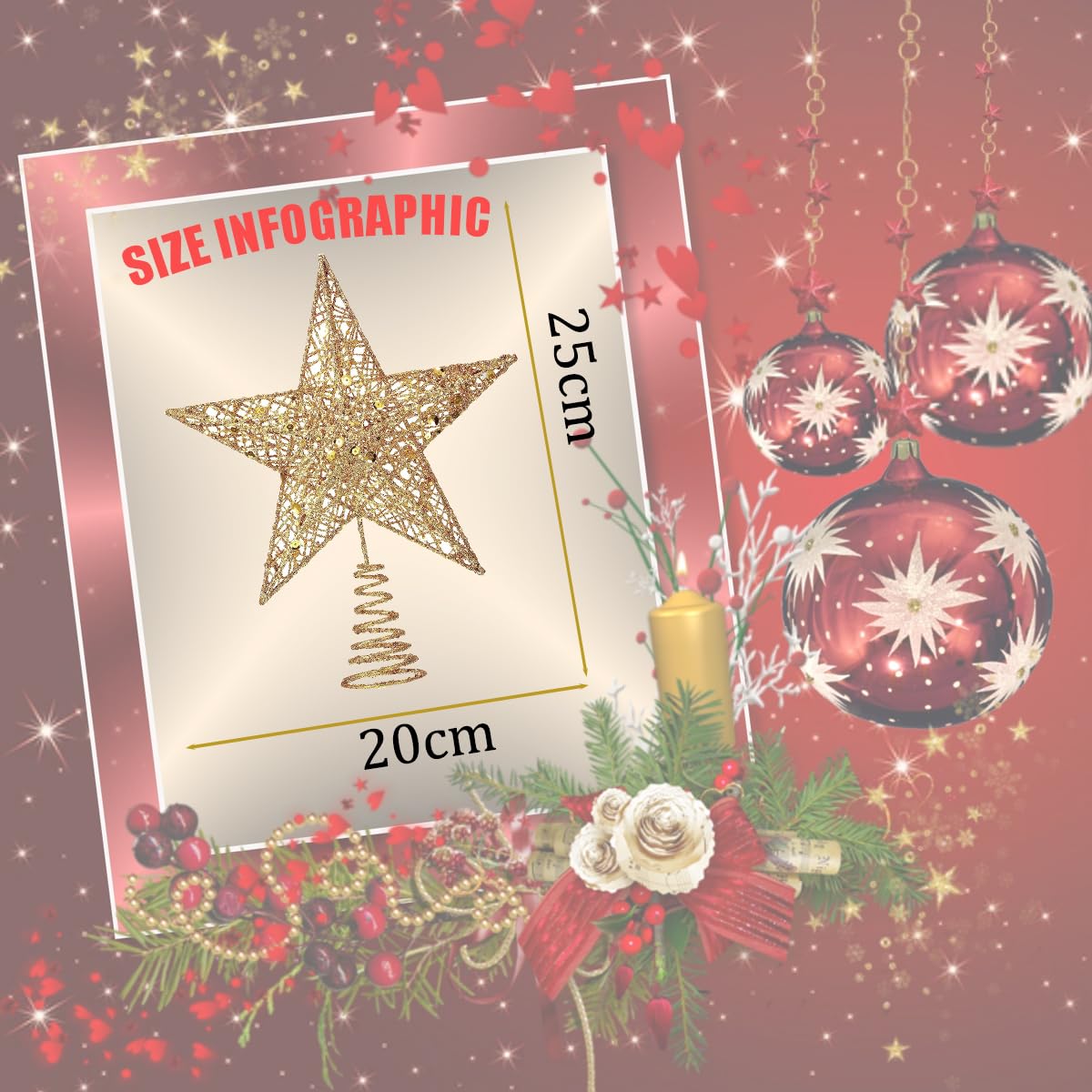 Estrella Brillante para el árbol, Estrella Dorada para el árbol de Navidad, Estrellas Brillantes para el árbol, Árbol de Navidad Estrella, para la decoración del árbol de Navidad, Oro