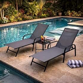 Espreguiçadeira Premium para Piscina em tela Sling - RM Decor (Grafite)