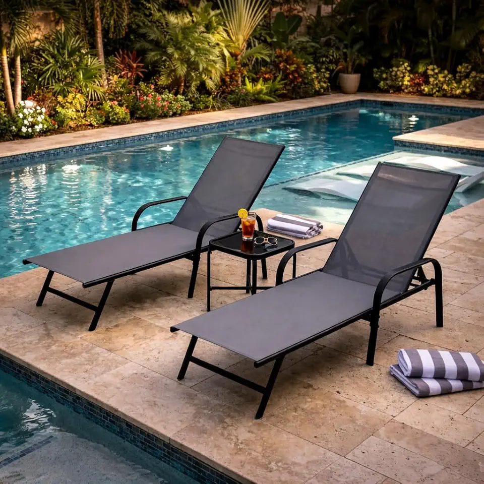 Espreguiçadeira Premium para Piscina em tela Sling - RM Decor (Grafite)