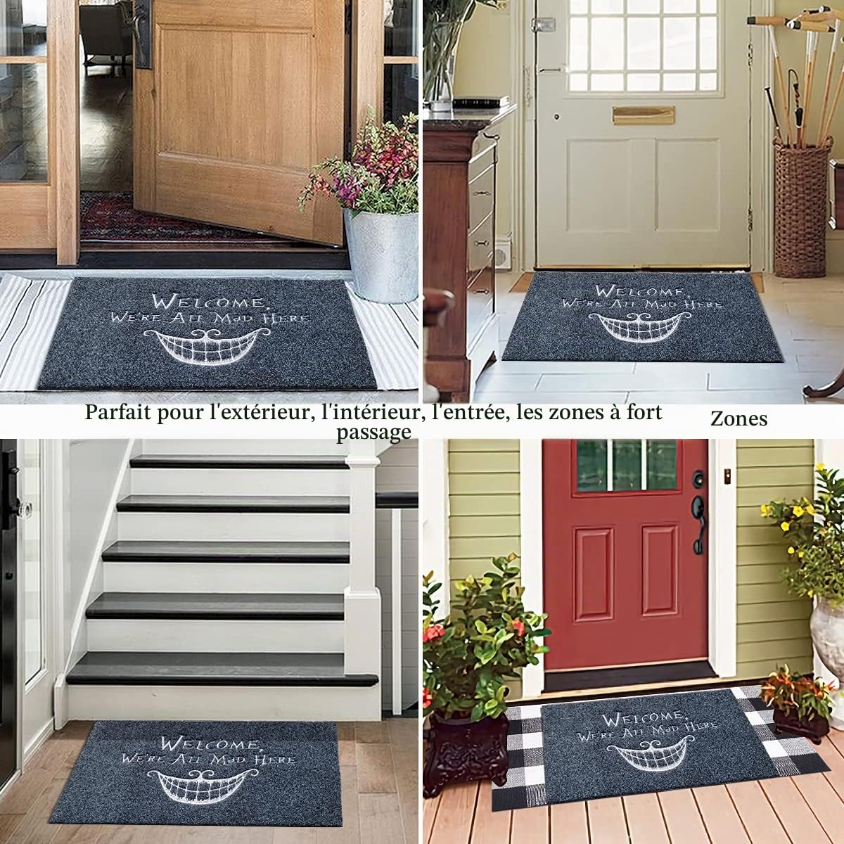 AOAOPQ Tapis de Bienvenue Amusant pour Porte d'entrée et intérieur avec Dos en Caoutchouc antidérapant, 60 x 90 cm, paillasson Smiley très résistant pour entrée, Couloir, Gris