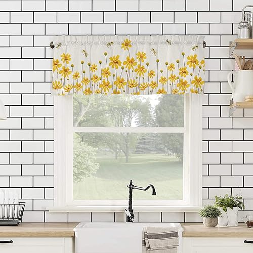 Miniatura 4 de Artwork Store Cenefa de cortina para decoración de ventana de cocina, diseño de margaritas rústicas de 54 x 18 pulgadas, cortinas de tratamiento de