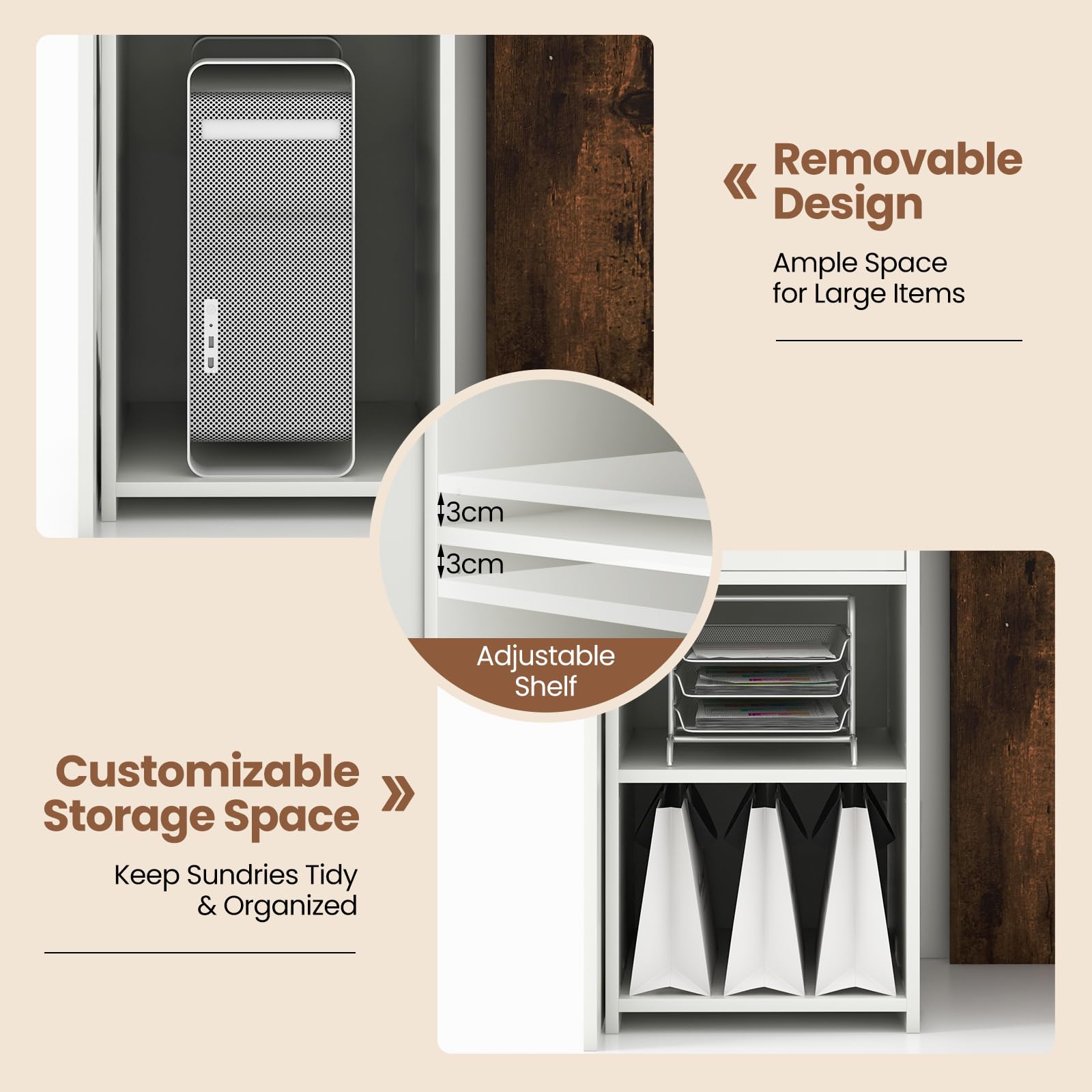 GIANTEX Comptoir de réception avec tiroir verrouillable et étagère réglable à 3 niveaux, comptoir de réception en forme de L pour entreprise, hall et magasin, 120 x 70 x 100 cm, marron et blanc
